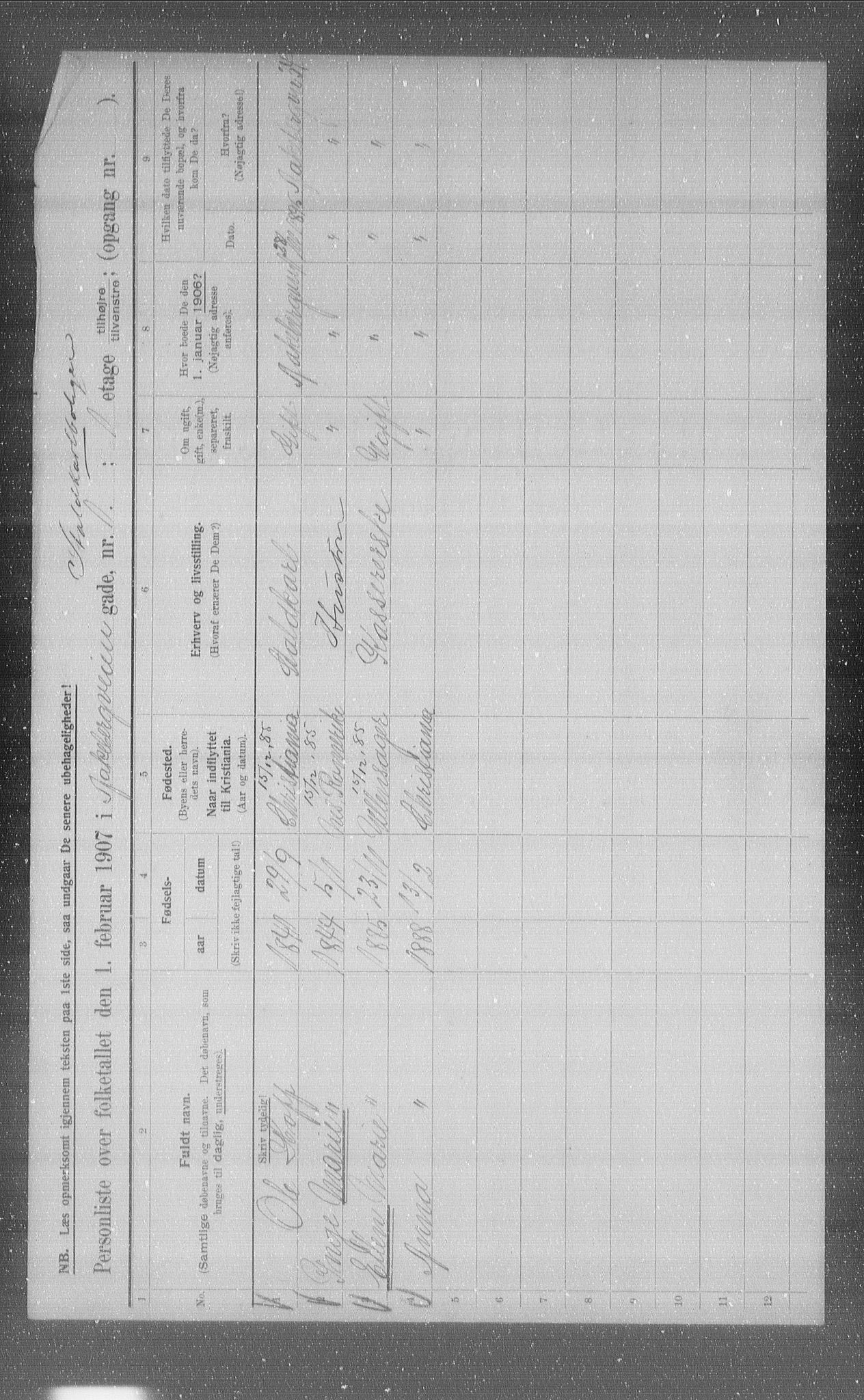 OBA, Kommunal folketelling 1.2.1907 for Kristiania kjøpstad, 1907, s. 66255