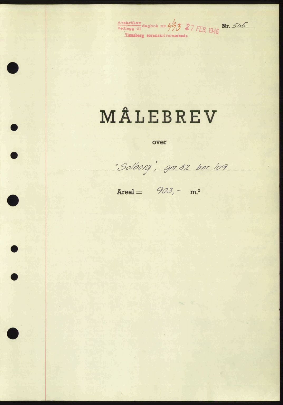 Jarlsberg sorenskriveri, SAKO/A-131/G/Ga/Gaa/L0018b: Pantebok nr. A-18b, 1946-1946, Dagboknr: 493/1946