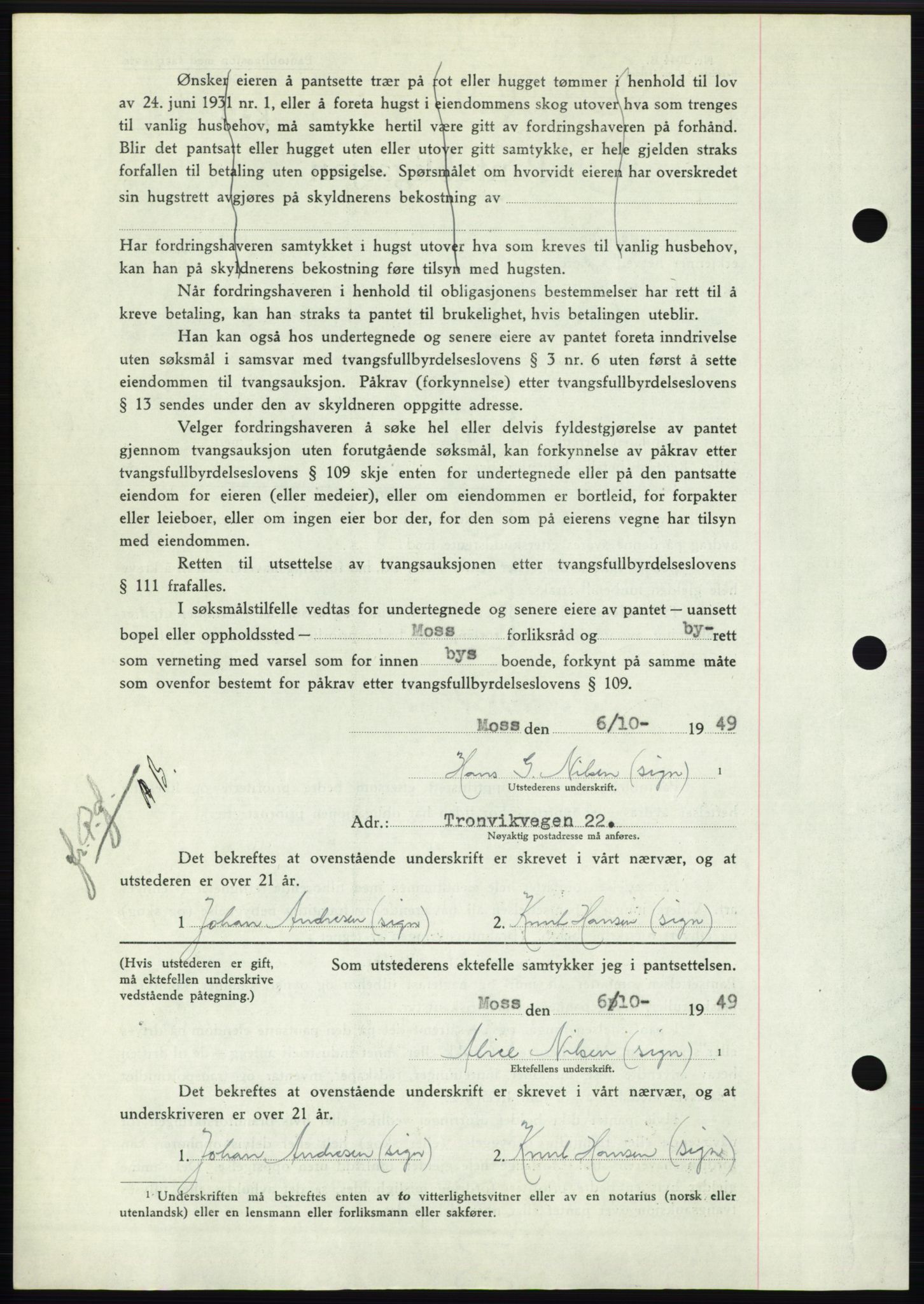 Moss sorenskriveri, SAO/A-10168: Pantebok nr. B23, 1949-1950, Dagboknr: 3373/1949