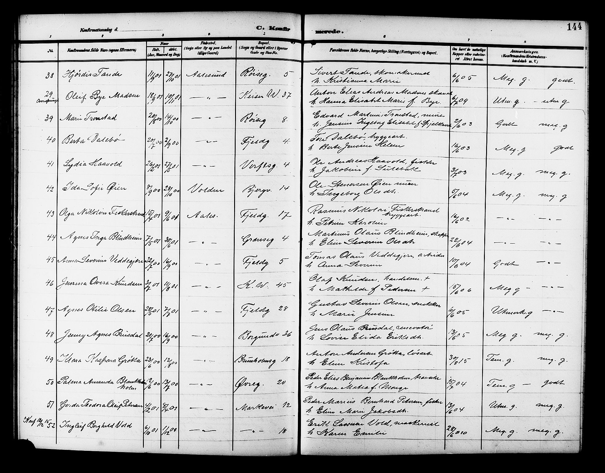 Ministerialprotokoller, klokkerbøker og fødselsregistre - Møre og Romsdal, AV/SAT-A-1454/529/L0470: Klokkerbok nr. 529C07, 1907-1917, s. 144