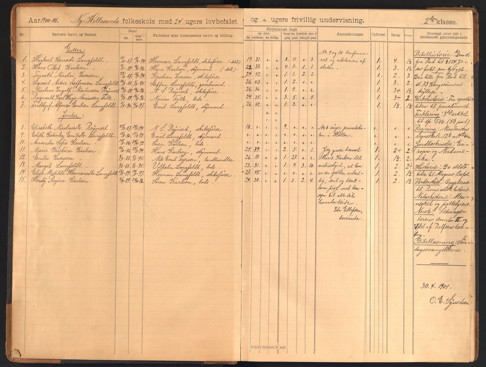 Søgne kommune - Ny Hellesund Krets, ARKSOR/1018SØ556/H/L0002: Skoleprotokoll (d), 1900-1922