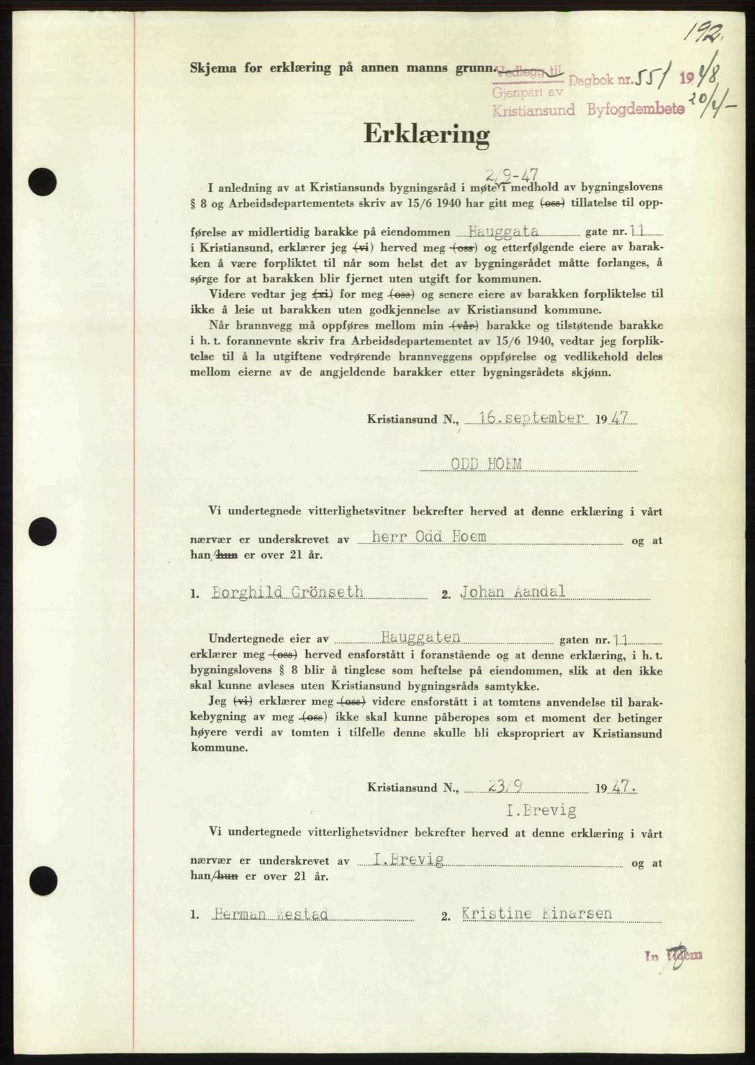 Kristiansund byfogd, AV/SAT-A-4587/A/27: Pantebok nr. 44, 1947-1948, Dagboknr: 551/1948