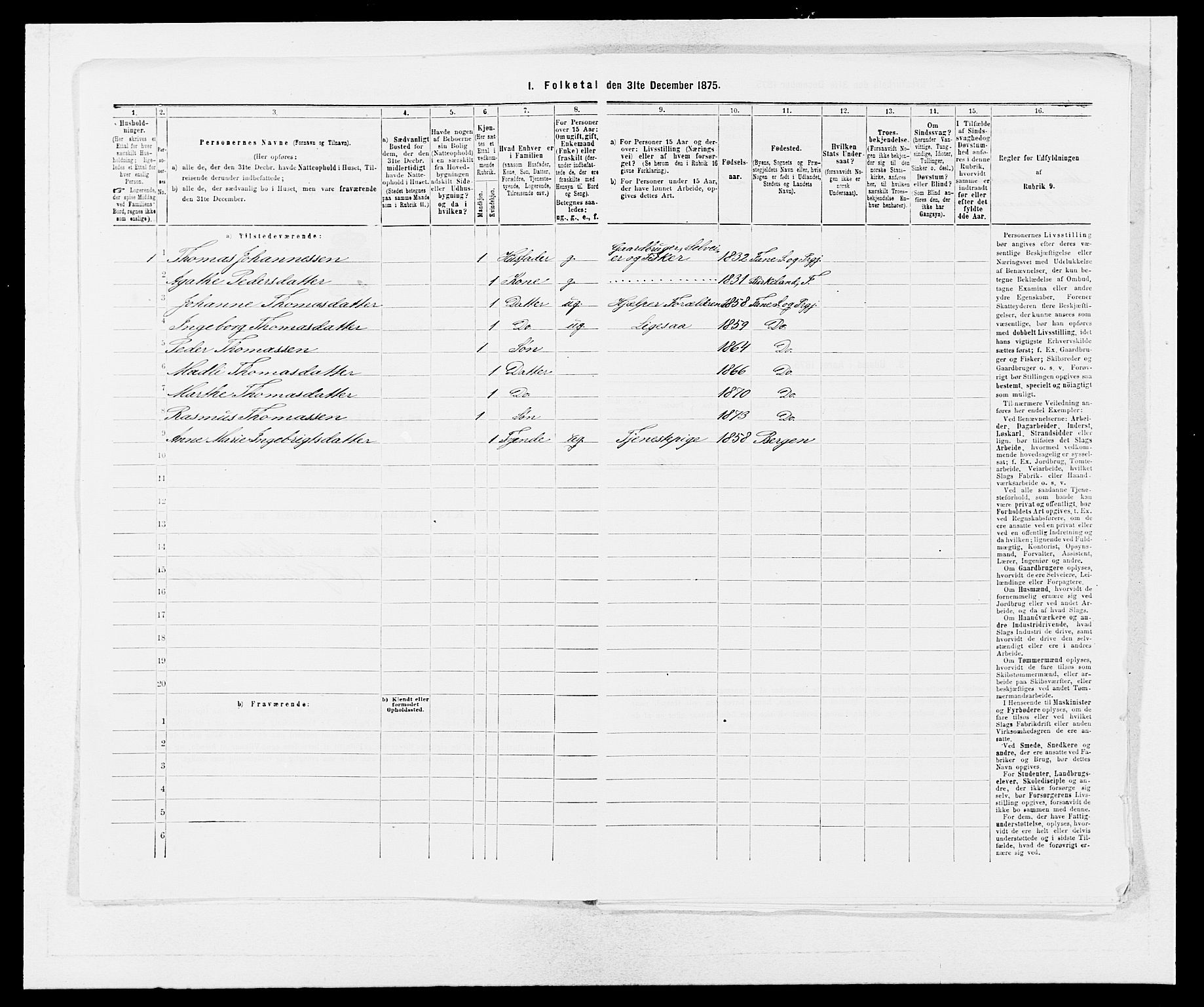 SAB, Folketelling 1875 for 1249P Fana prestegjeld, 1875, s. 1023