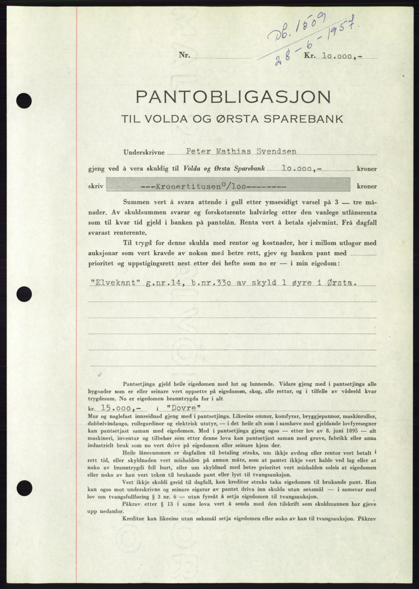 Søre Sunnmøre sorenskriveri, AV/SAT-A-4122/1/2/2C/L0130: Pantebok nr. 18B, 1957-1958, Dagboknr: 1509/1957