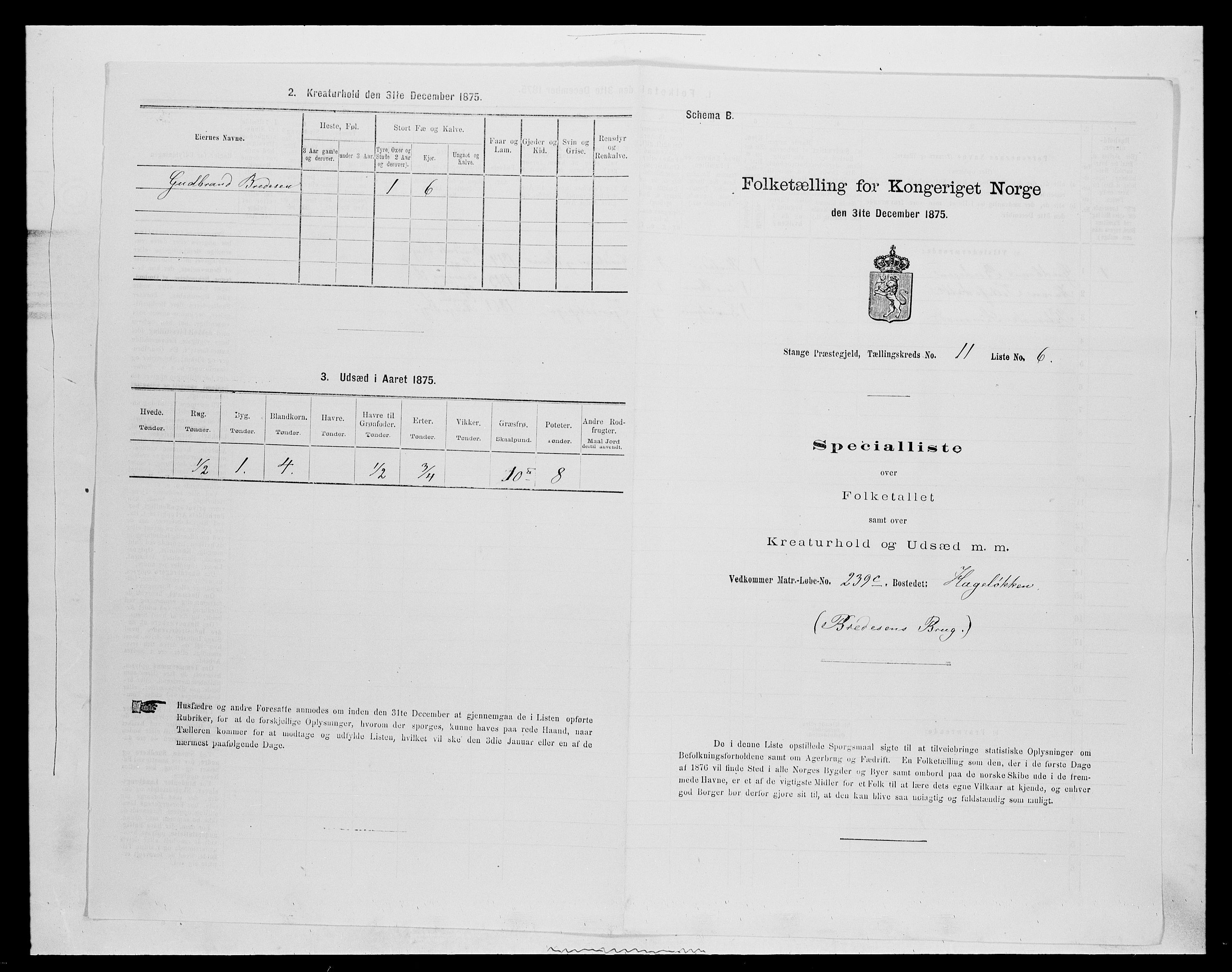 SAH, Folketelling 1875 for 0417P Stange prestegjeld, 1875, s. 1831