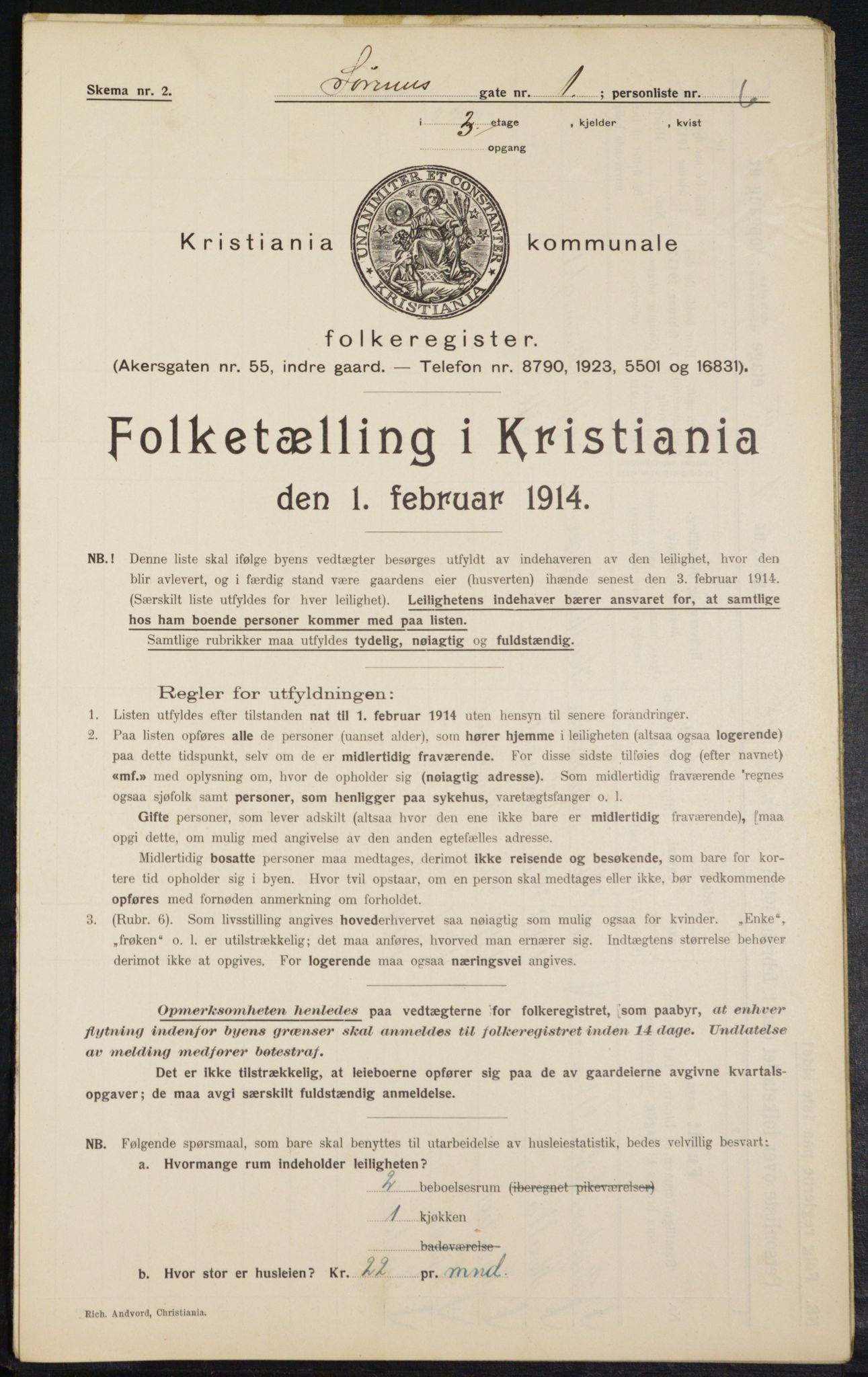 OBA, Kommunal folketelling 1.2.1914 for Kristiania, 1914, s. 107605