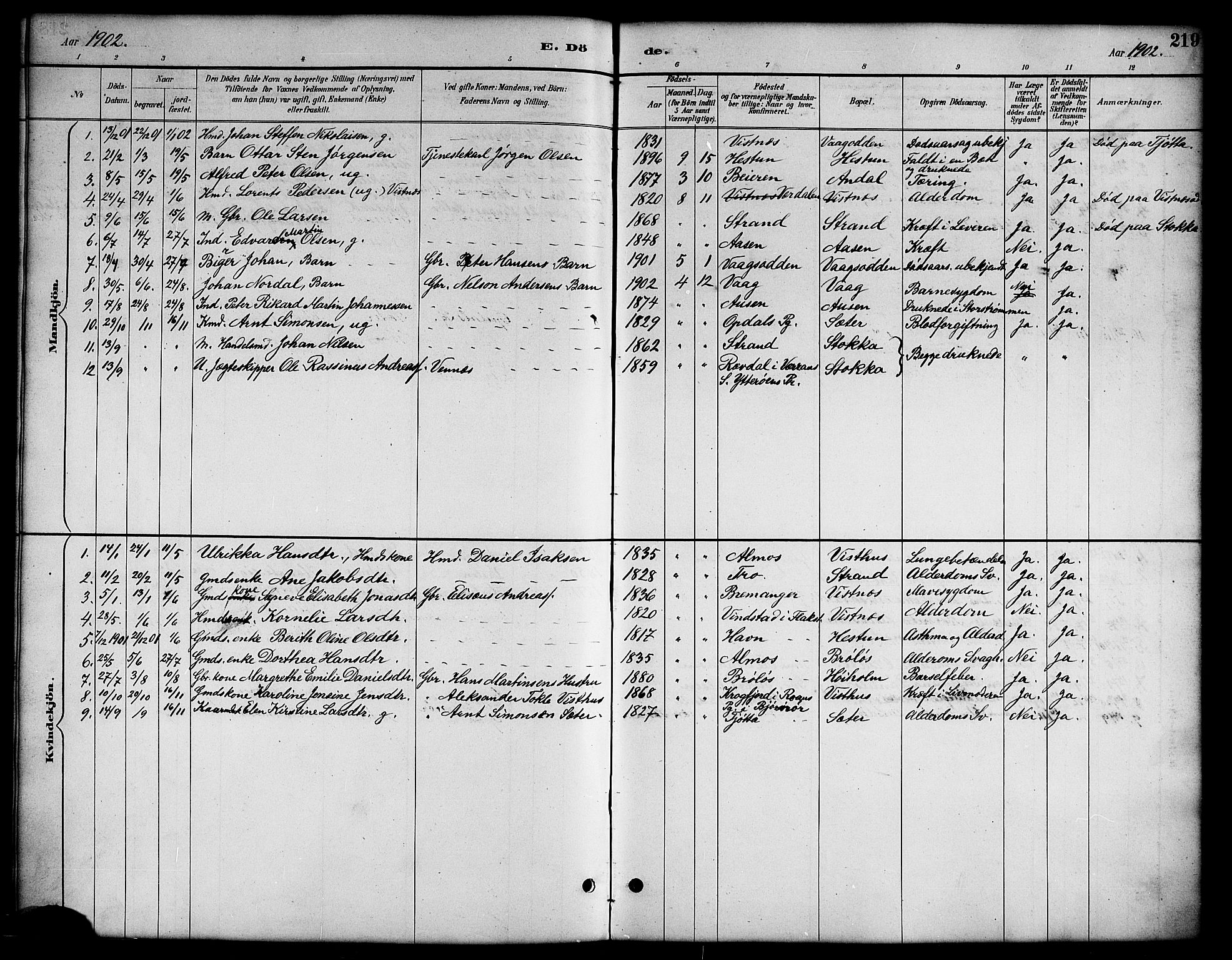 Ministerialprotokoller, klokkerbøker og fødselsregistre - Nordland, AV/SAT-A-1459/819/L0277: Klokkerbok nr. 819C03, 1888-1917, s. 219