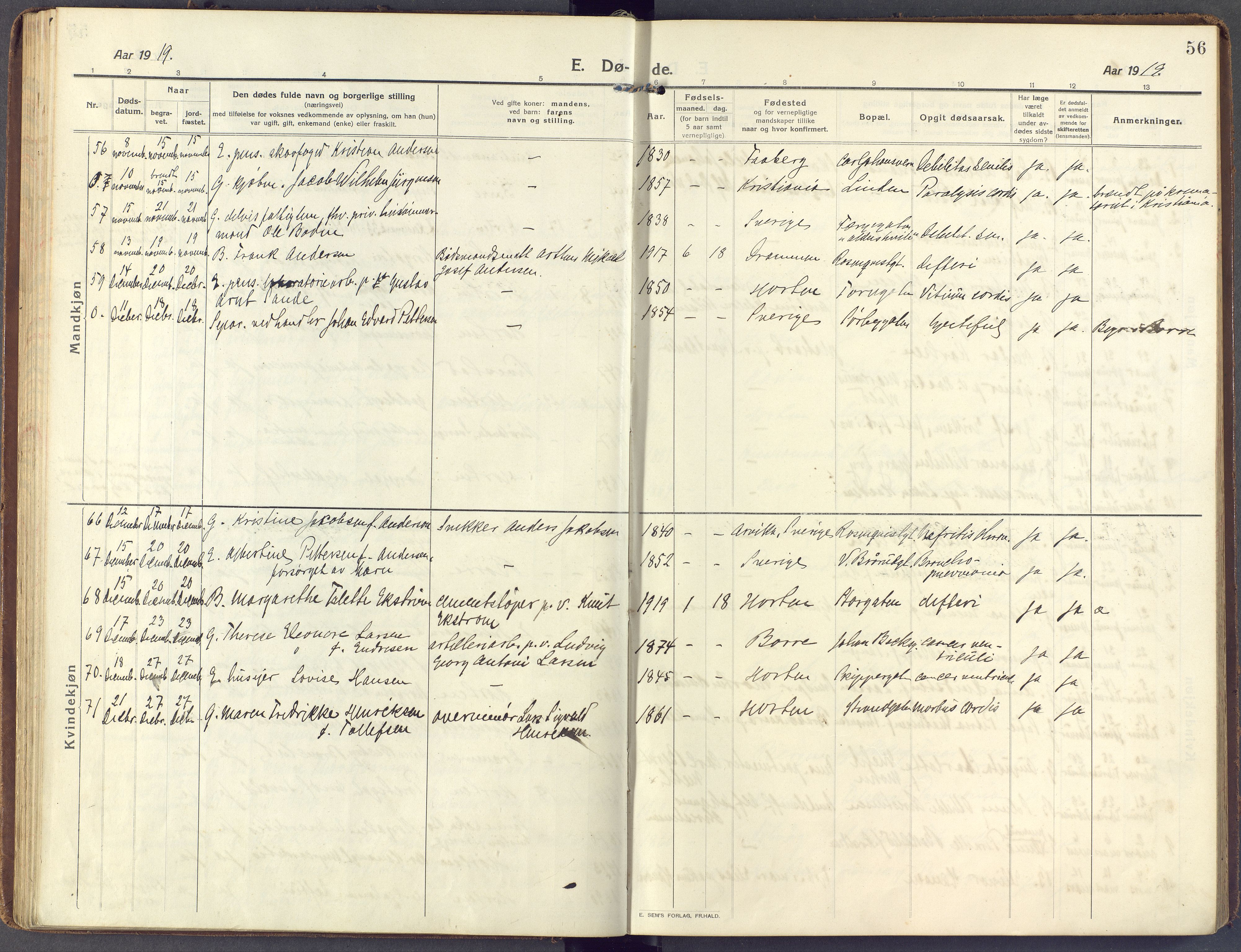 Horten kirkebøker, AV/SAKO-A-348/F/Fa/L0007: Ministerialbok nr. 7, 1913-1926, s. 56
