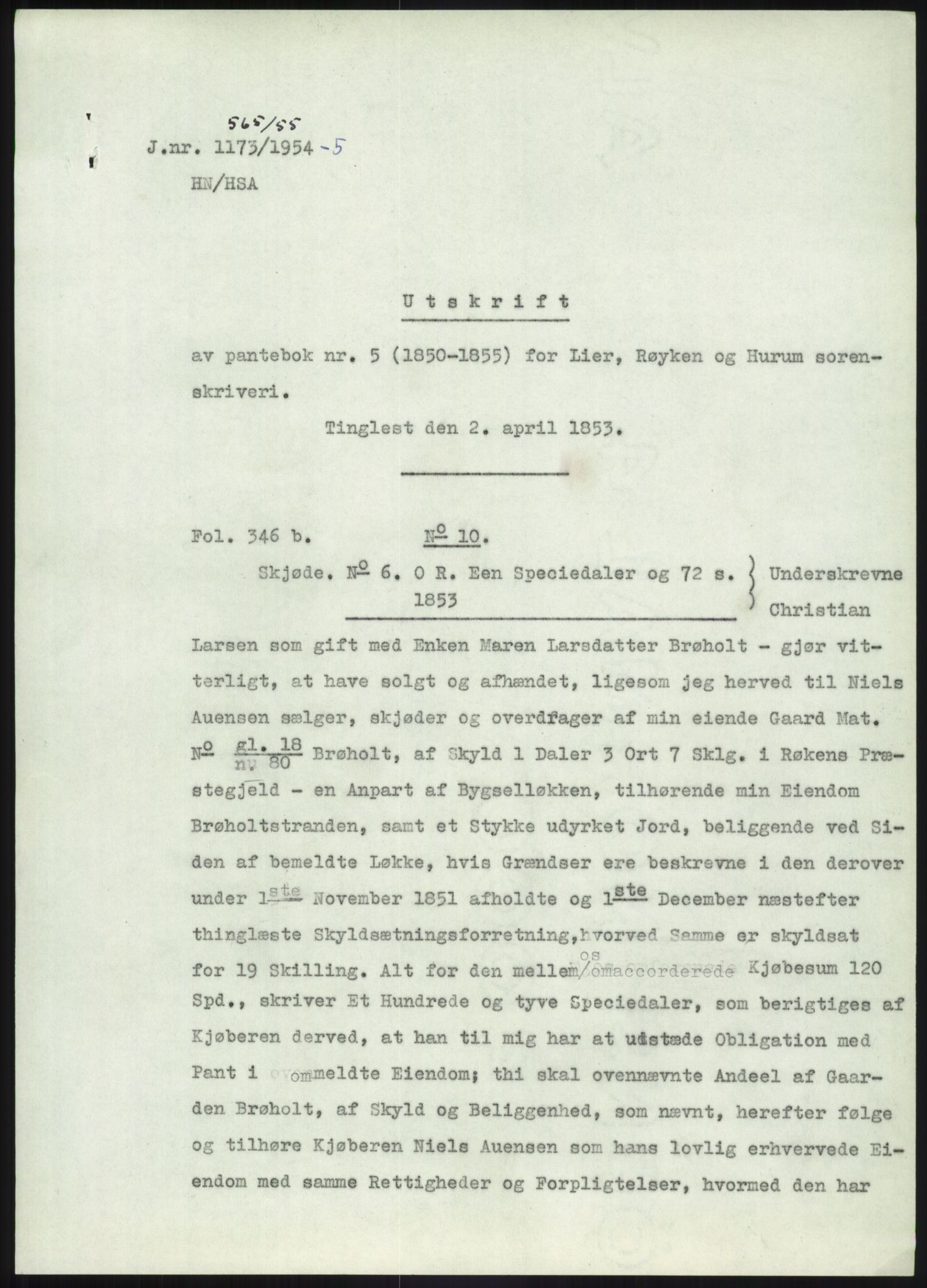 Statsarkivet i Kongsberg, AV/SAKO-A-0001/E/Ee/L0002: Avskrifter, SAO jnr. 961/1954 - 149/1955, 1954-1955, s. 200