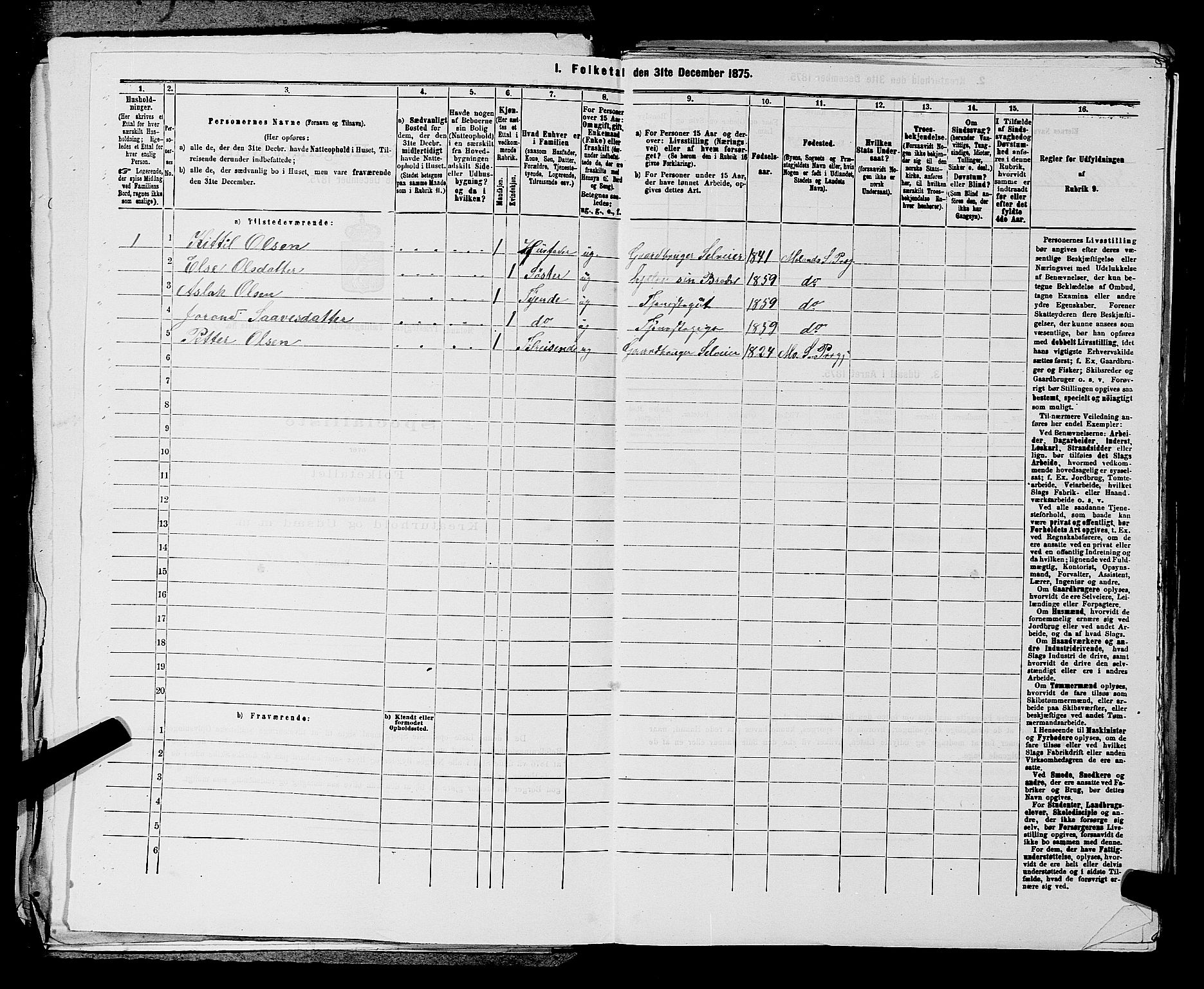 SAKO, Folketelling 1875 for 0831P Moland prestegjeld, 1875, s. 226