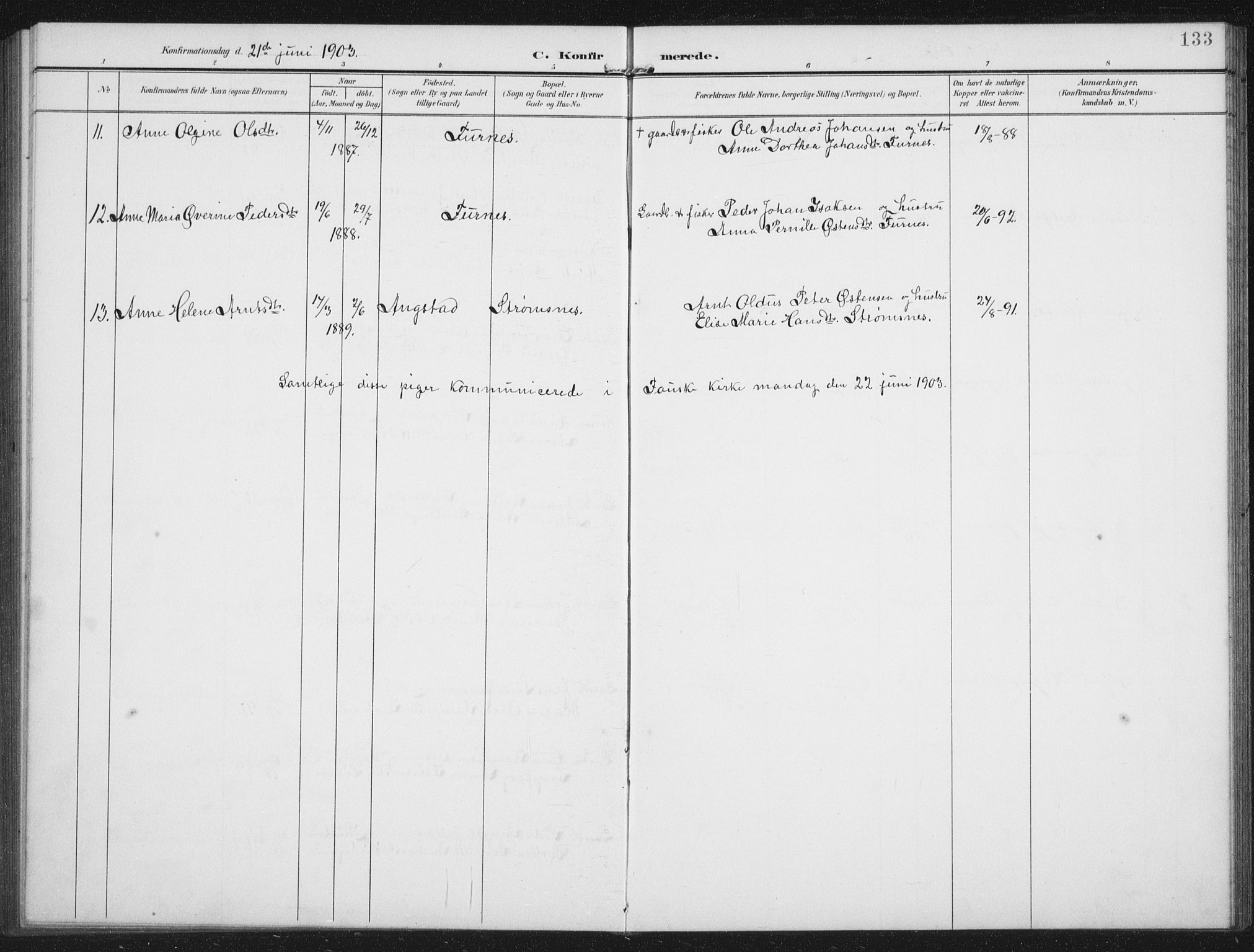 Ministerialprotokoller, klokkerbøker og fødselsregistre - Nordland, AV/SAT-A-1459/851/L0726: Klokkerbok nr. 851C01, 1902-1924, s. 133