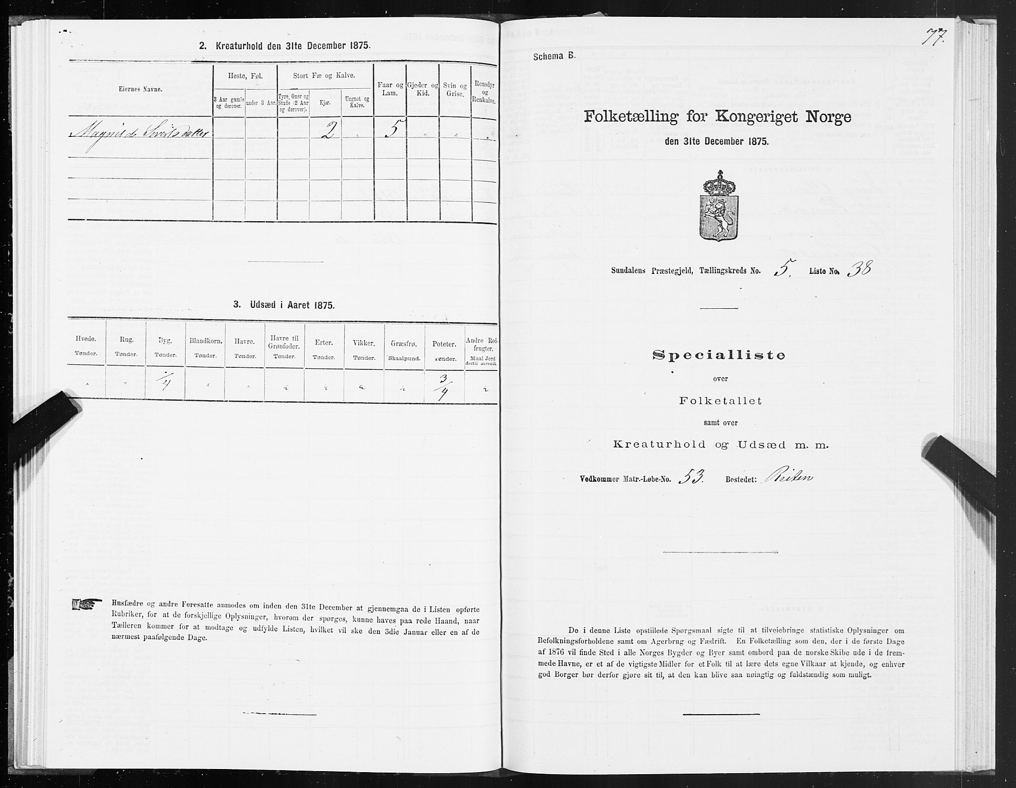 SAT, Folketelling 1875 for 1563P Sunndal prestegjeld, 1875, s. 2077