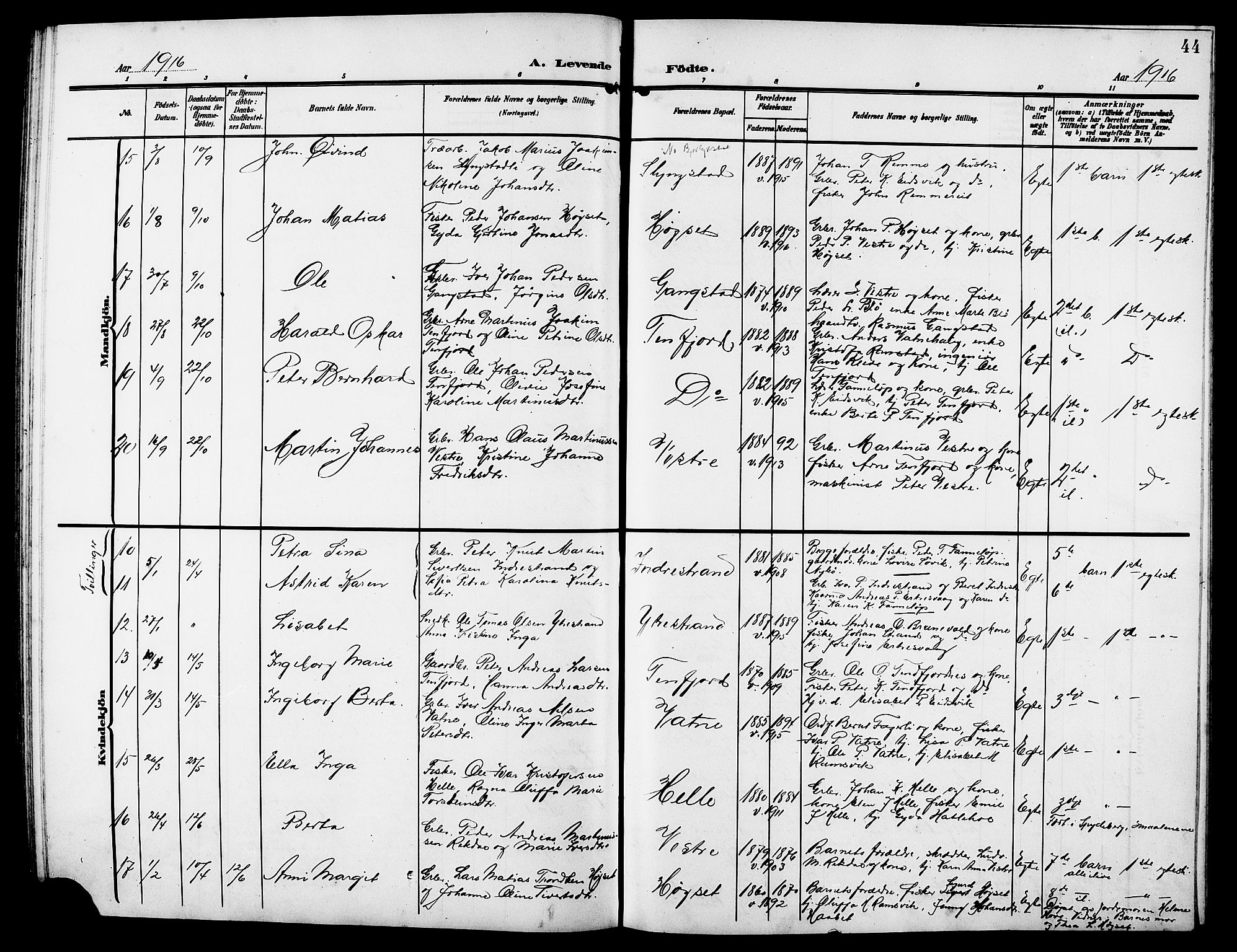 Ministerialprotokoller, klokkerbøker og fødselsregistre - Møre og Romsdal, AV/SAT-A-1454/525/L0377: Klokkerbok nr. 525C03, 1903-1917, s. 44