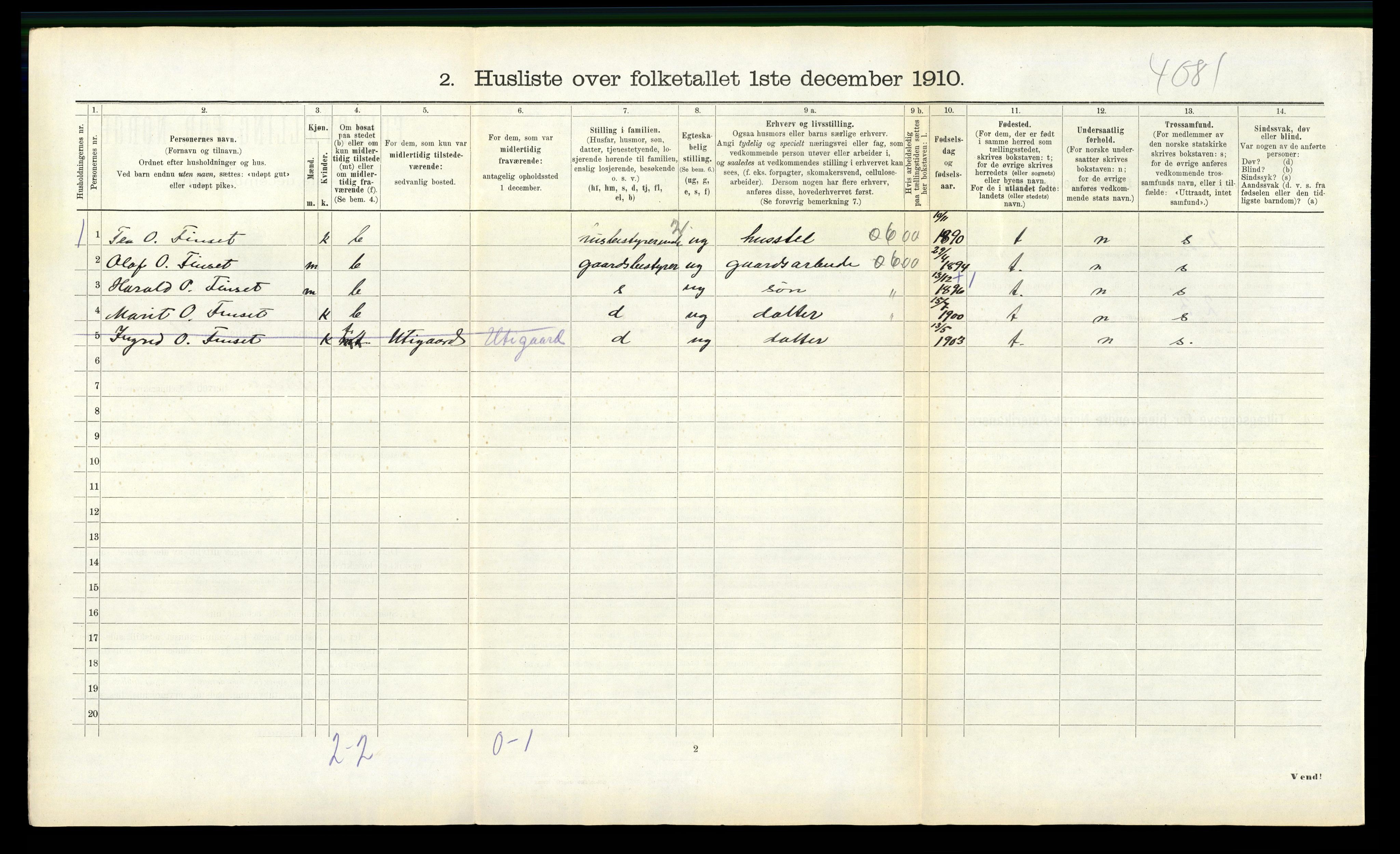 RA, Folketelling 1910 for 1542 Eresfjord og Vistdal herred, 1910, s. 274