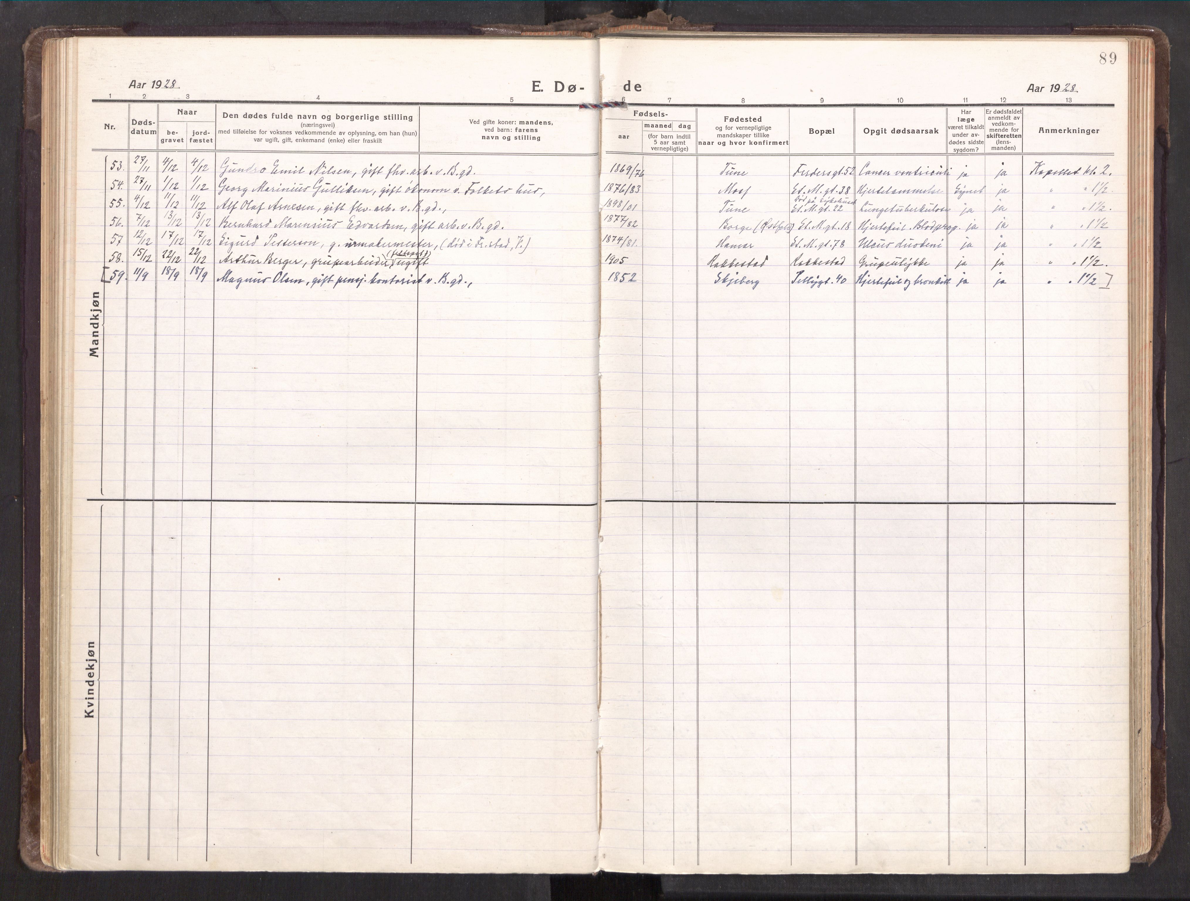 Sarpsborg prestekontor Kirkebøker, AV/SAO-A-2006/F/Fa/L0009: Ministerialbok nr. 9, 1919-1931, s. 89