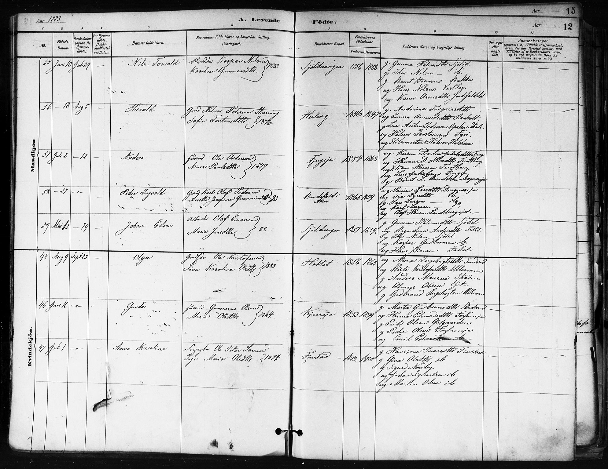 Nes prestekontor Kirkebøker, AV/SAO-A-10410/F/Fa/L0010: Ministerialbok nr. I 10, 1883-1898, s. 12