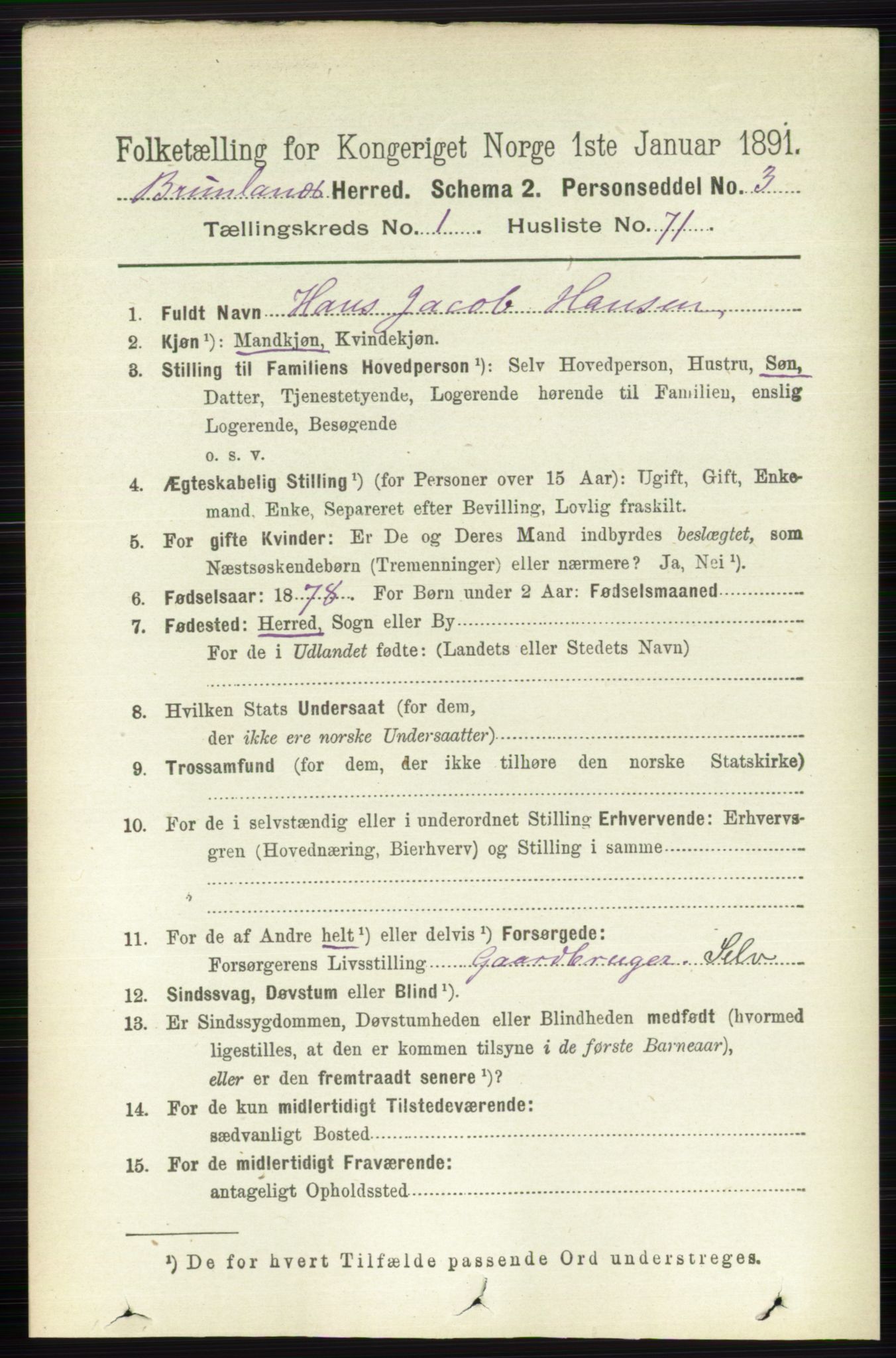 RA, Folketelling 1891 for 0726 Brunlanes herred, 1891, s. 519