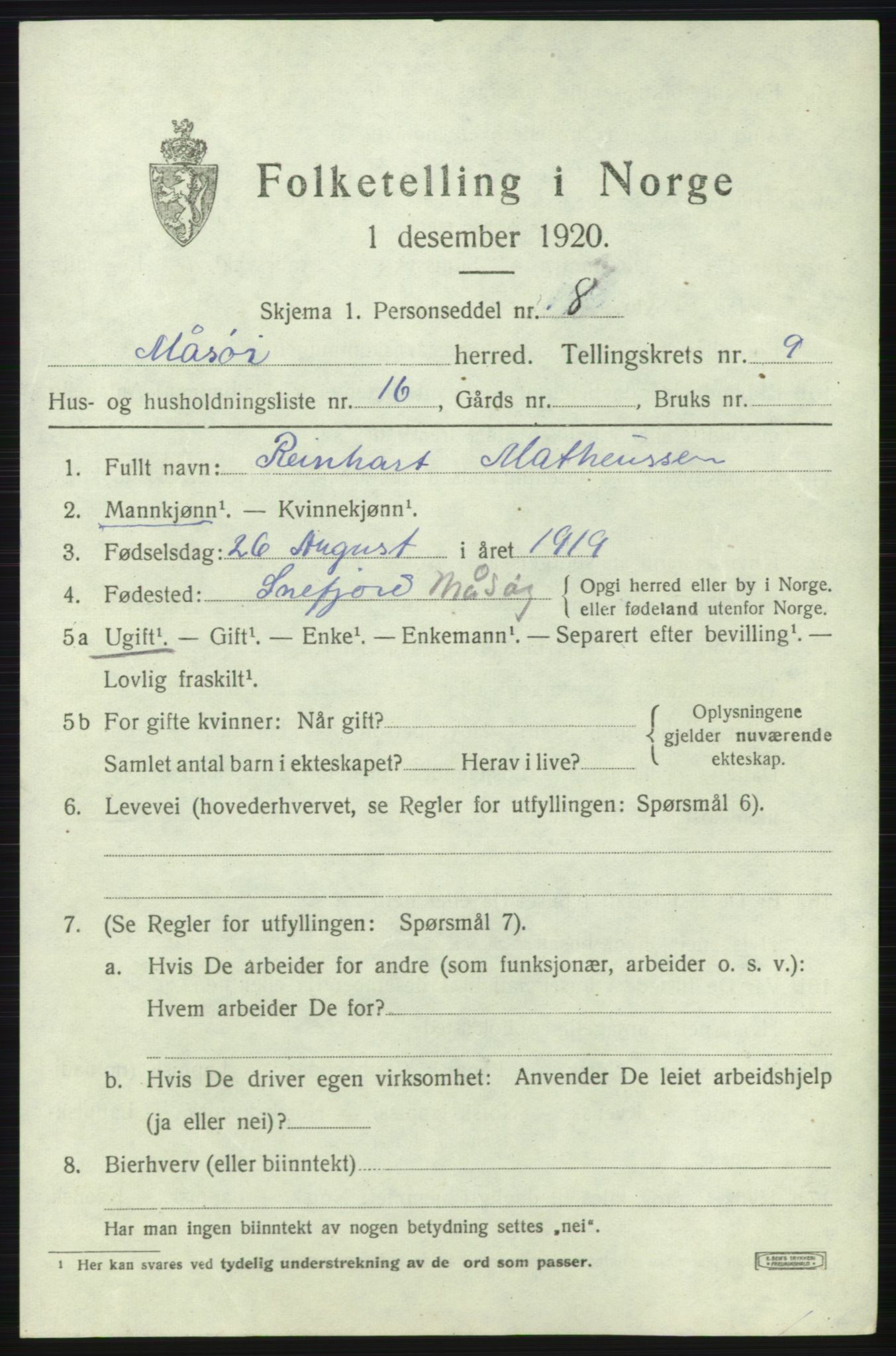 SATØ, Folketelling 1920 for 2018 Måsøy herred, 1920, s. 4706