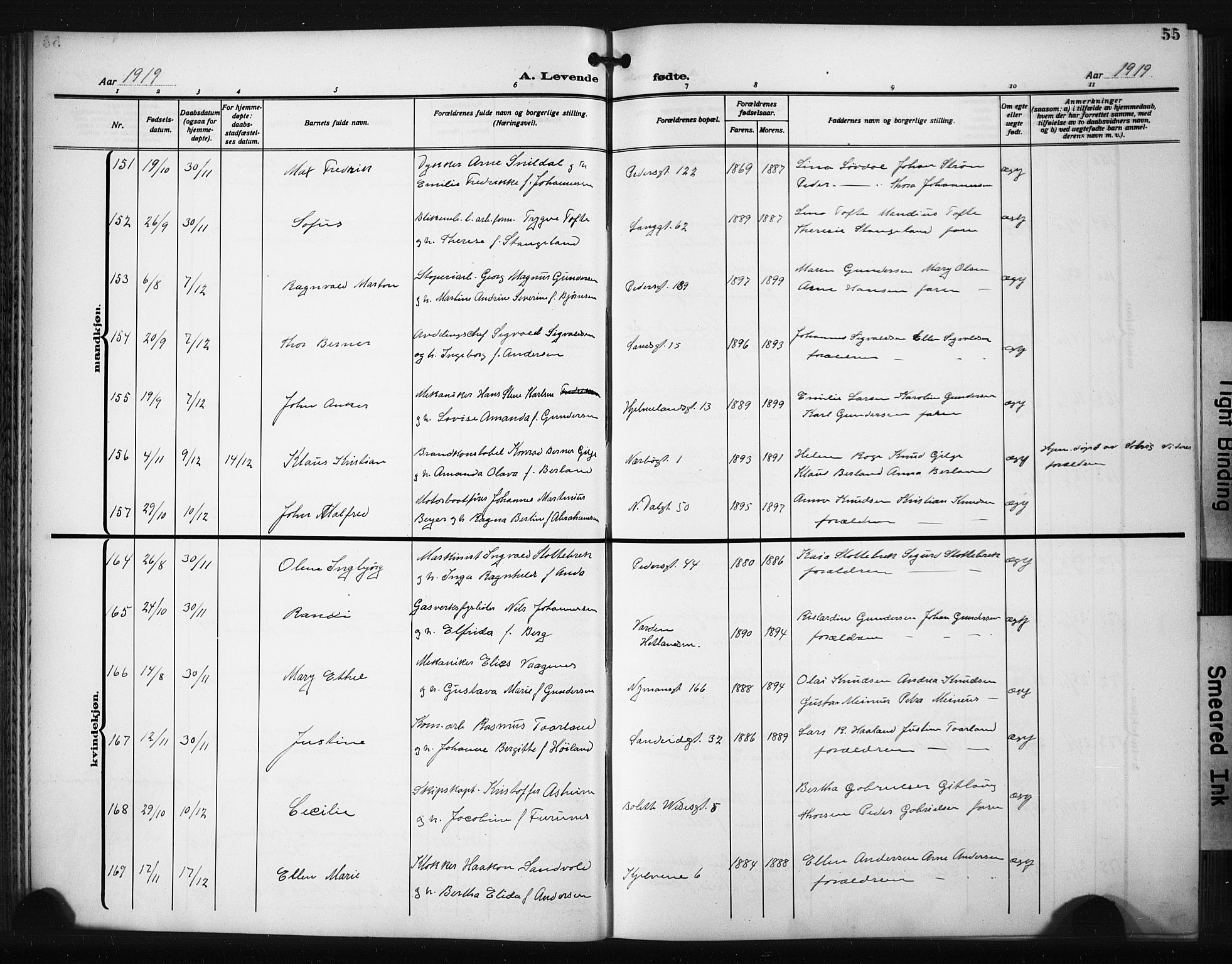 St. Johannes sokneprestkontor, AV/SAST-A-101814/001/30/30BB/L0008: Klokkerbok nr. B 8, 1918-1929, s. 55