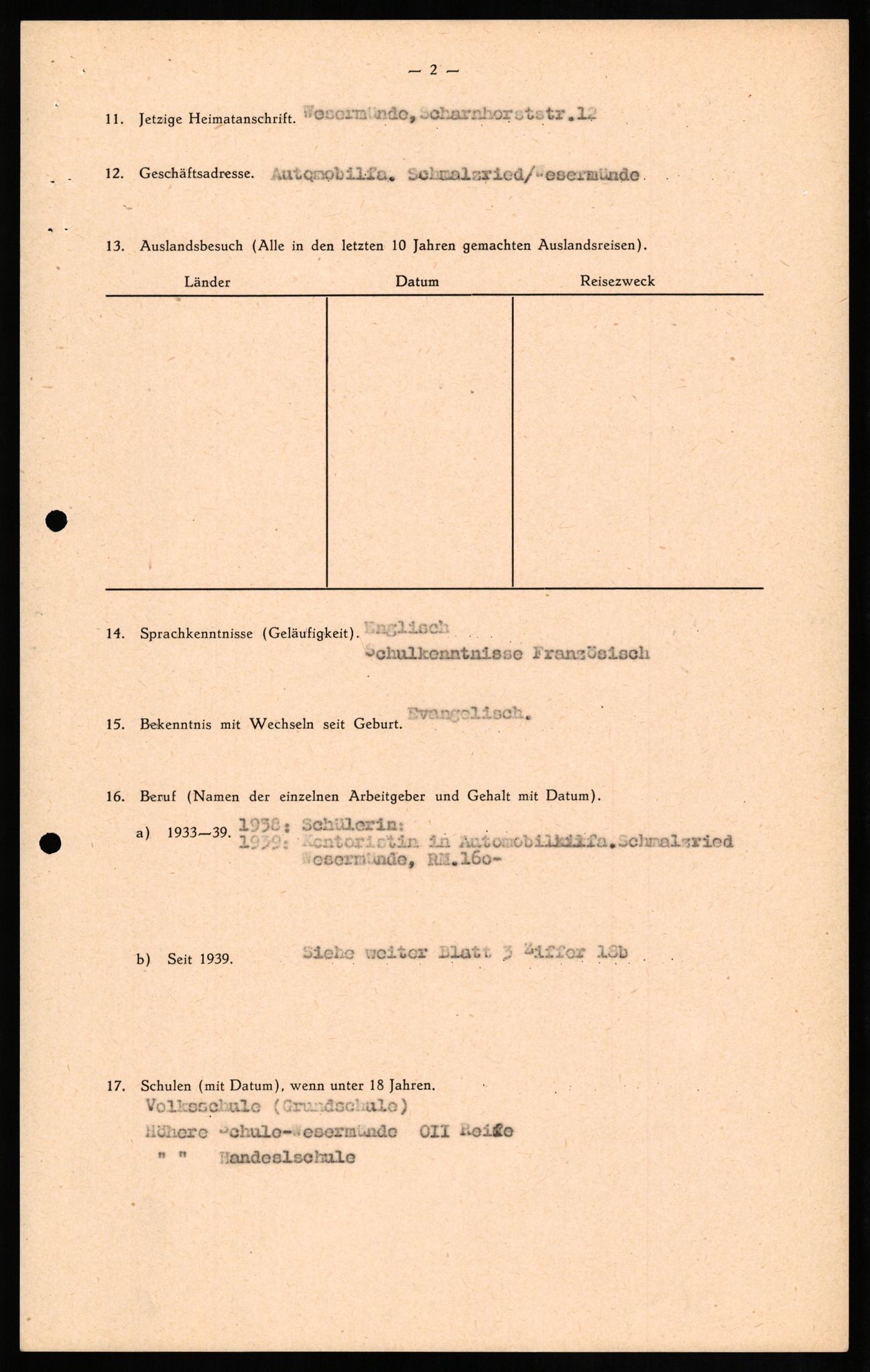 Forsvaret, Forsvarets overkommando II, RA/RAFA-3915/D/Db/L0022: CI Questionaires. Tyske okkupasjonsstyrker i Norge. Tyskere., 1945-1946, s. 101