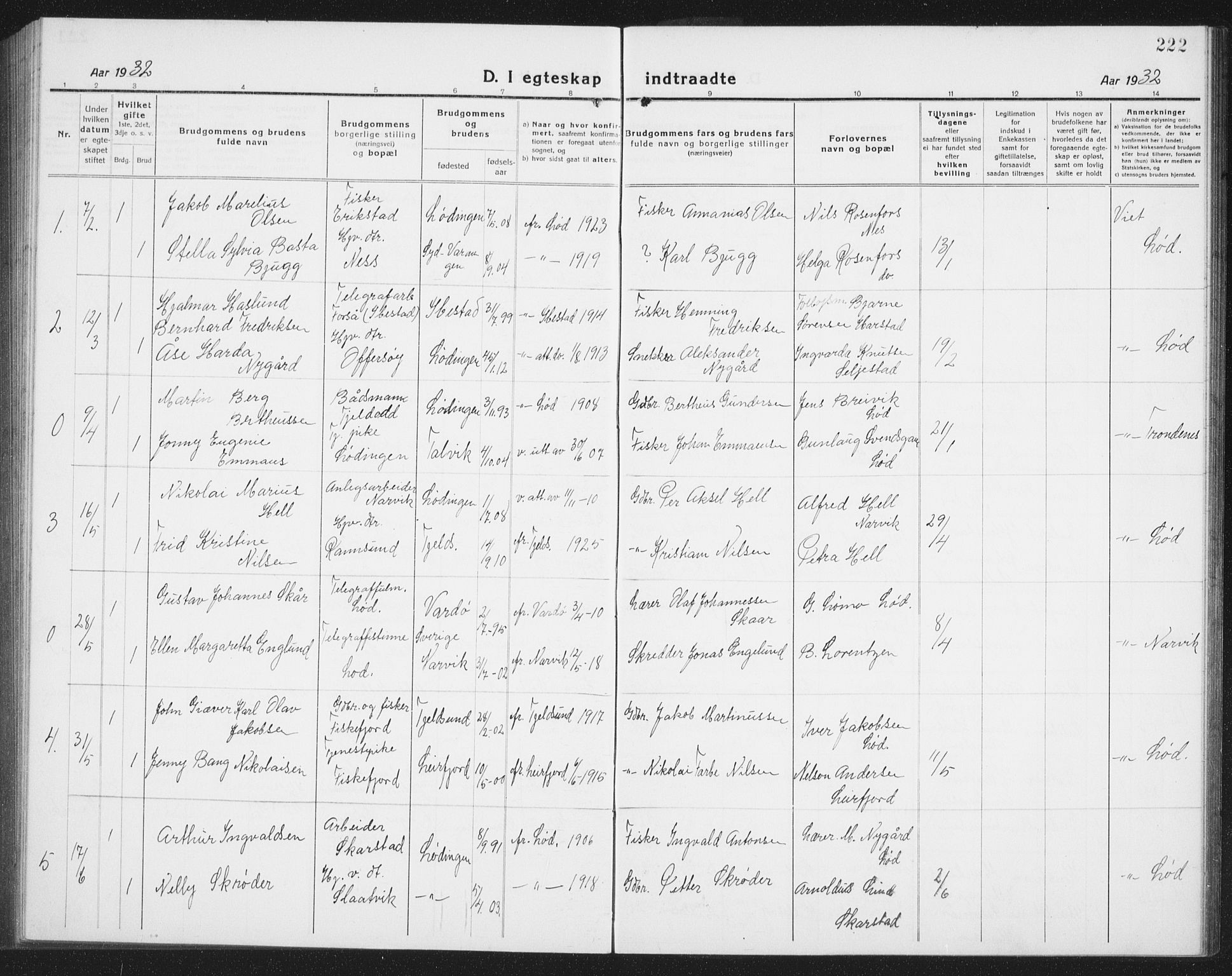Ministerialprotokoller, klokkerbøker og fødselsregistre - Nordland, AV/SAT-A-1459/872/L1049: Klokkerbok nr. 872C05, 1920-1938, s. 222