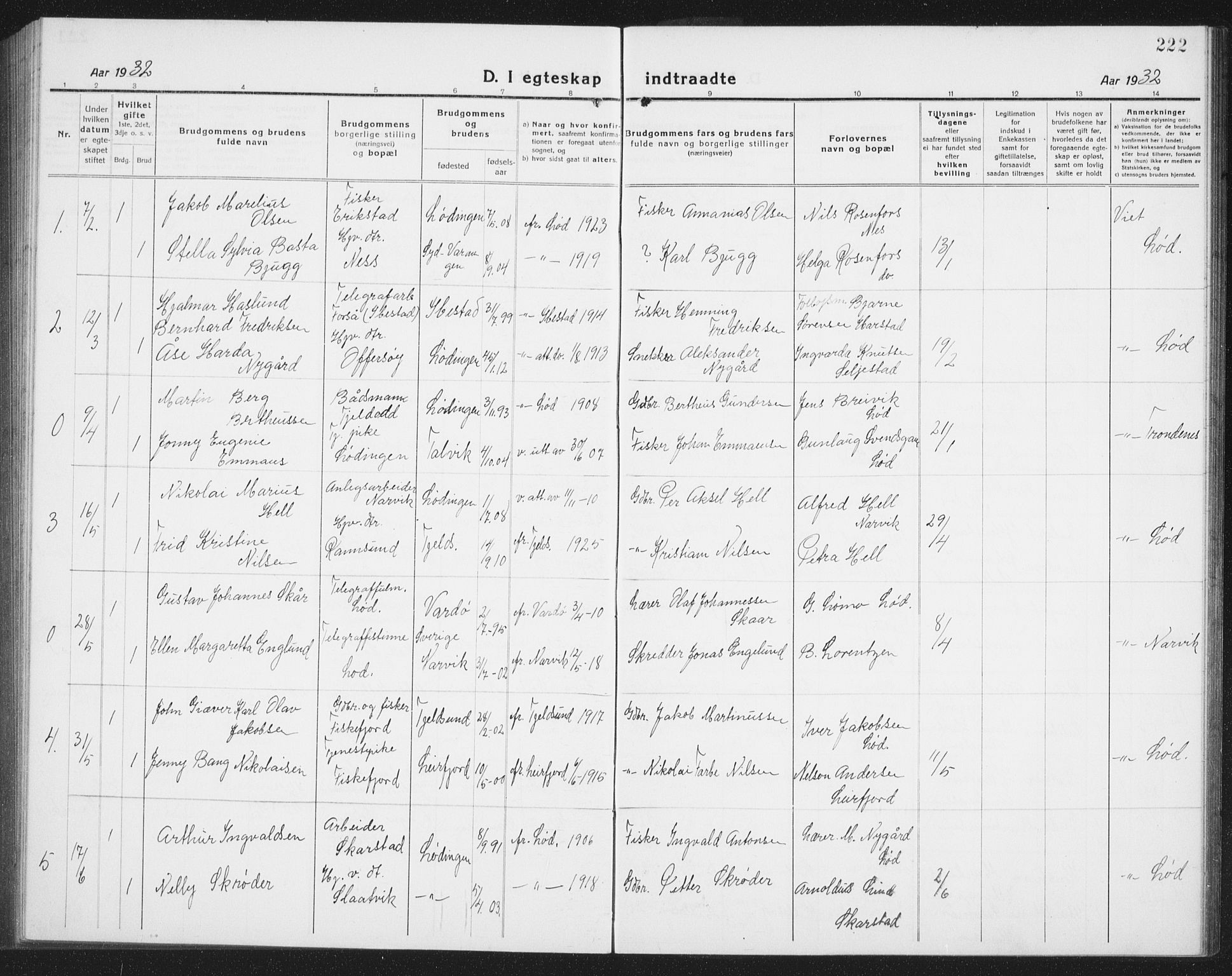 Ministerialprotokoller, klokkerbøker og fødselsregistre - Nordland, SAT/A-1459/872/L1049: Klokkerbok nr. 872C05, 1920-1938, s. 222