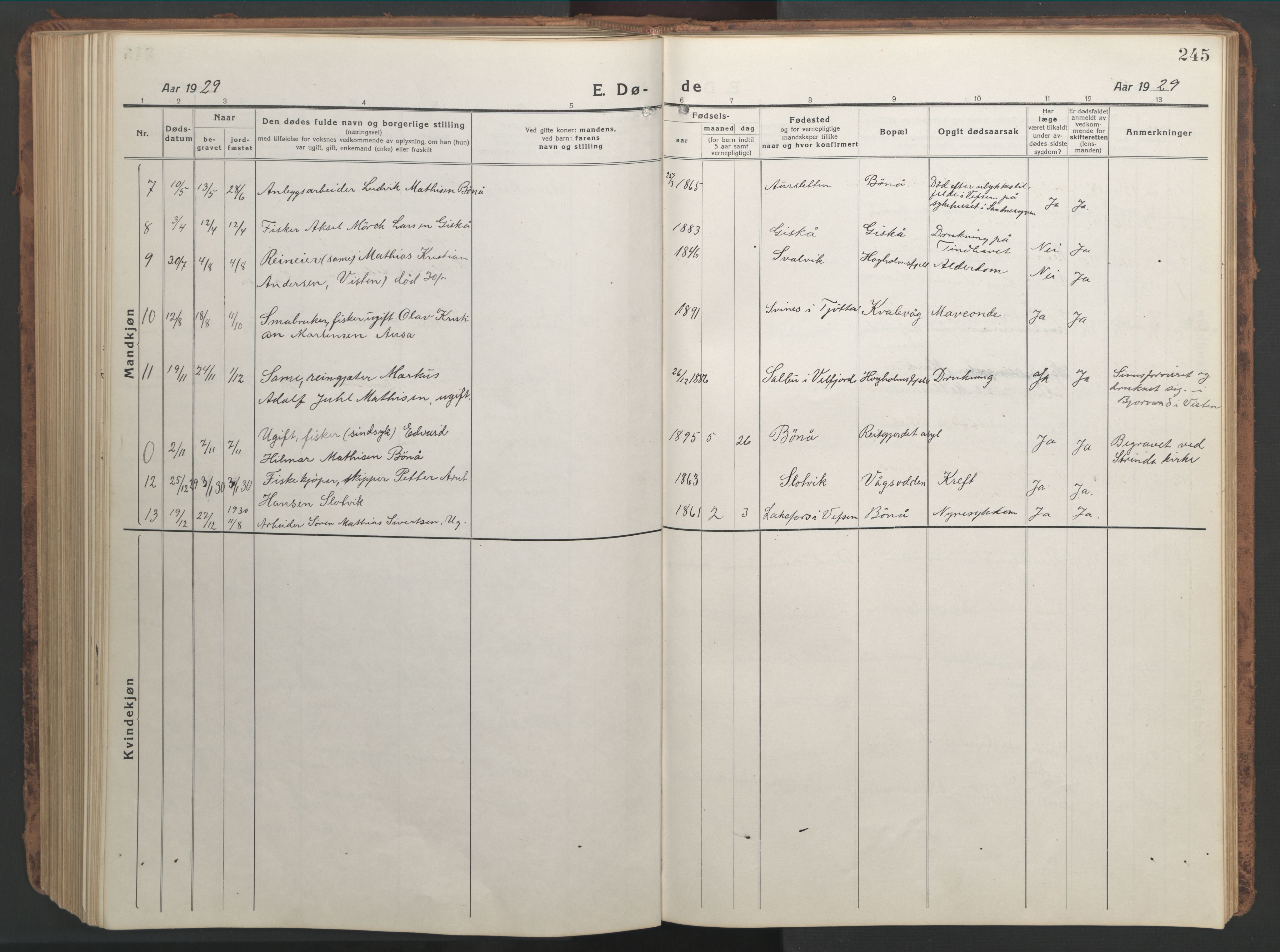 Ministerialprotokoller, klokkerbøker og fødselsregistre - Nordland, AV/SAT-A-1459/819/L0278: Klokkerbok nr. 819C04, 1917-1967, s. 245