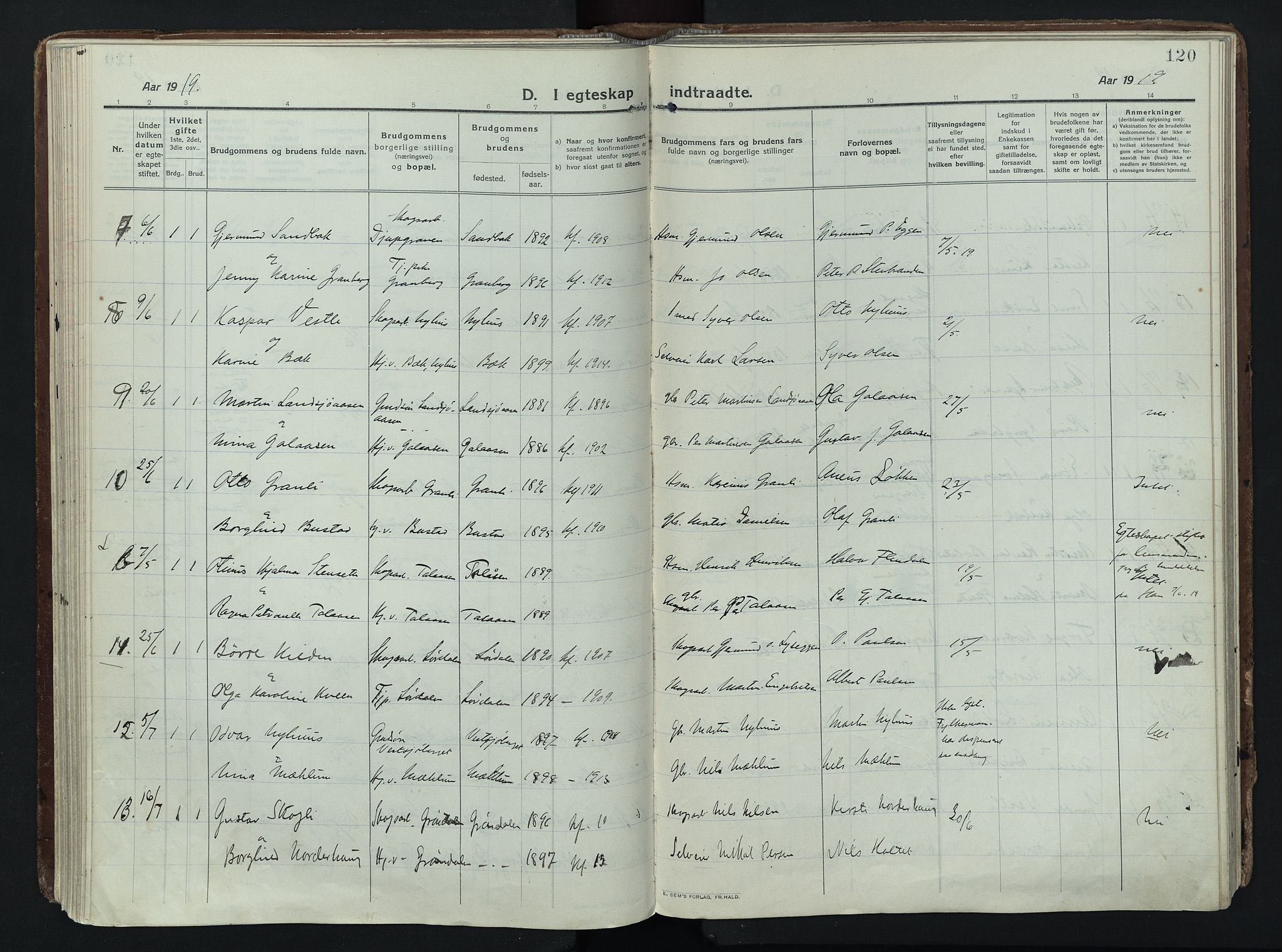 Trysil prestekontor, AV/SAH-PREST-046/H/Ha/Haa/L0014: Ministerialbok nr. 14, 1912-1923, s. 120