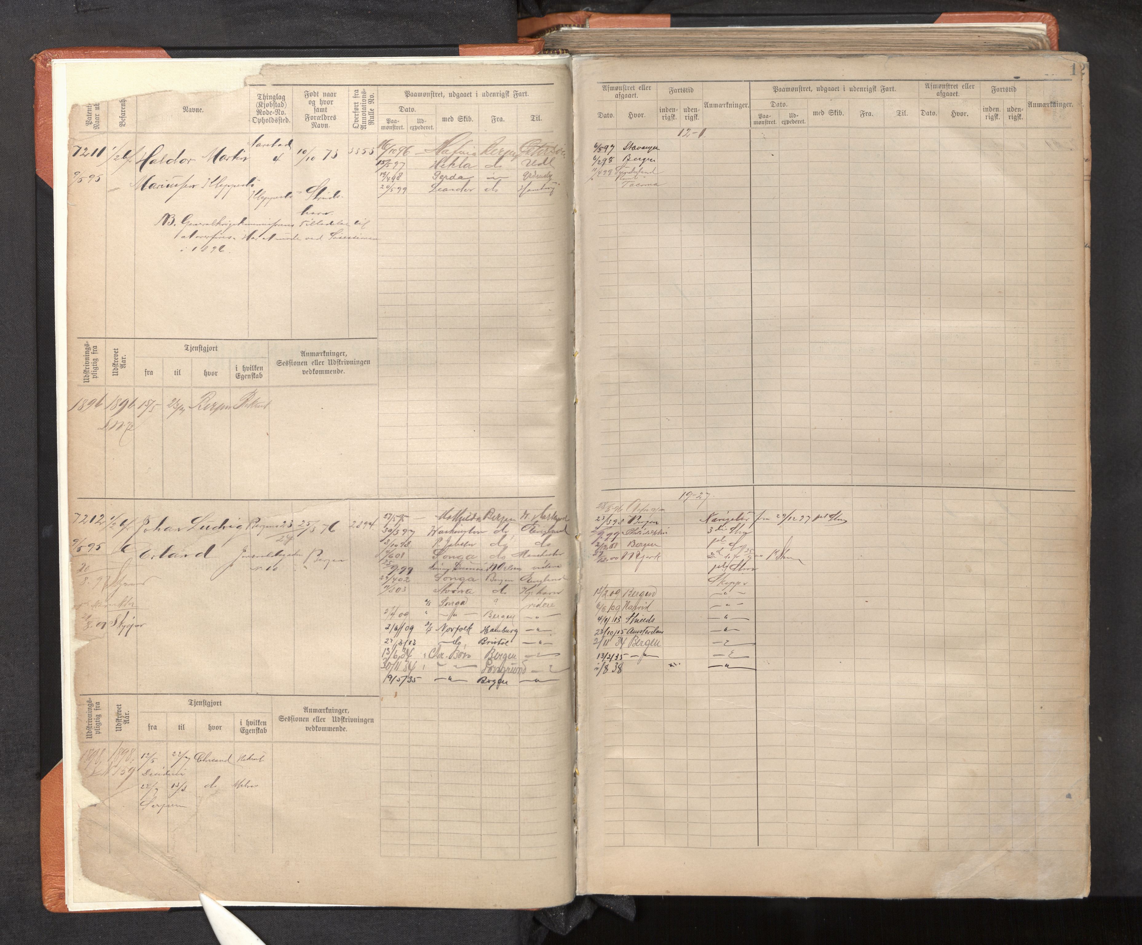 Innrulleringssjefen i Bergen, AV/SAB-A-100050/F/Fc/L0012: Sjøfartshovedrulle, nr. 7211 - 8168, 1895-1900, s. 1
