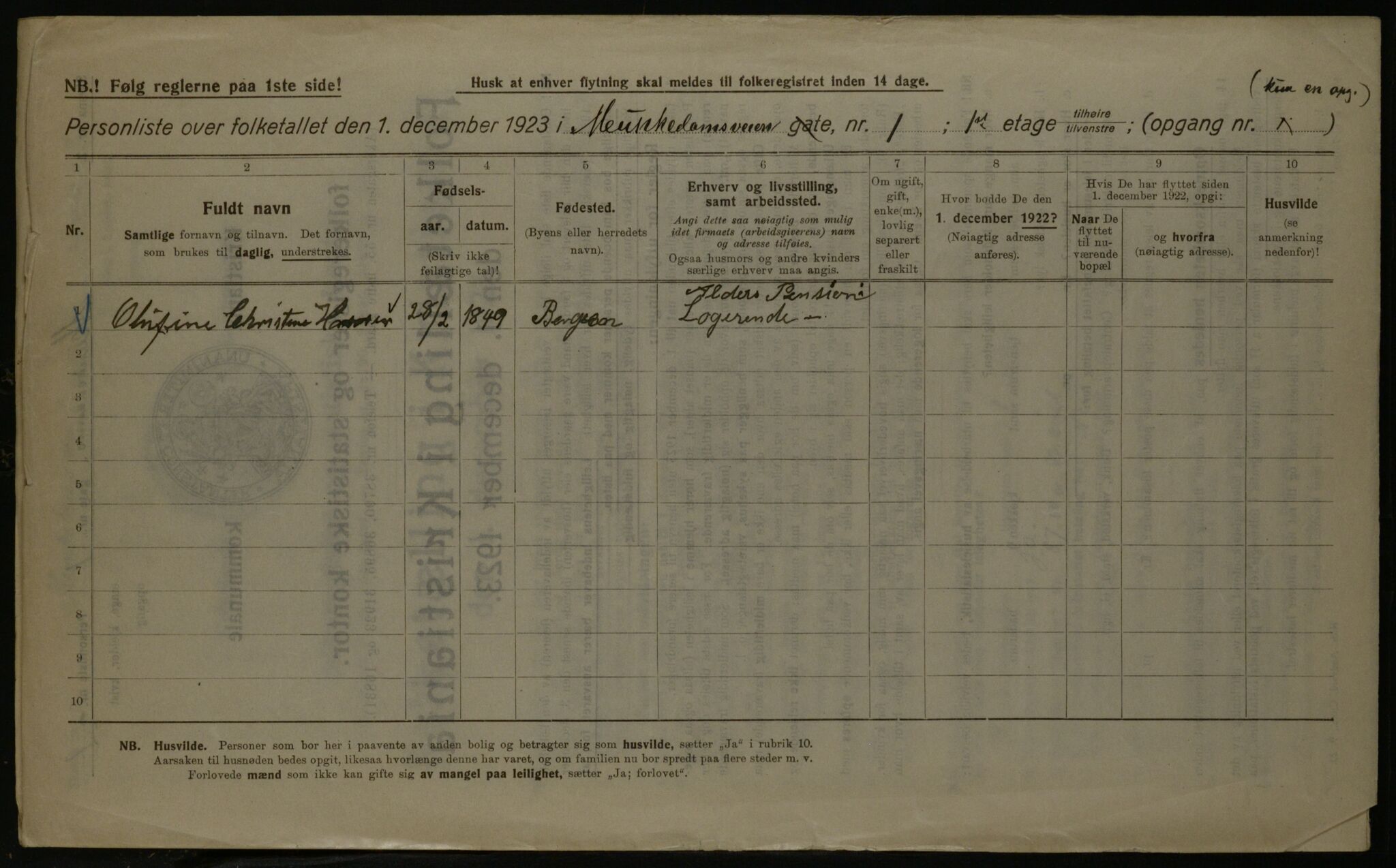 OBA, Kommunal folketelling 1.12.1923 for Kristiania, 1923, s. 73660