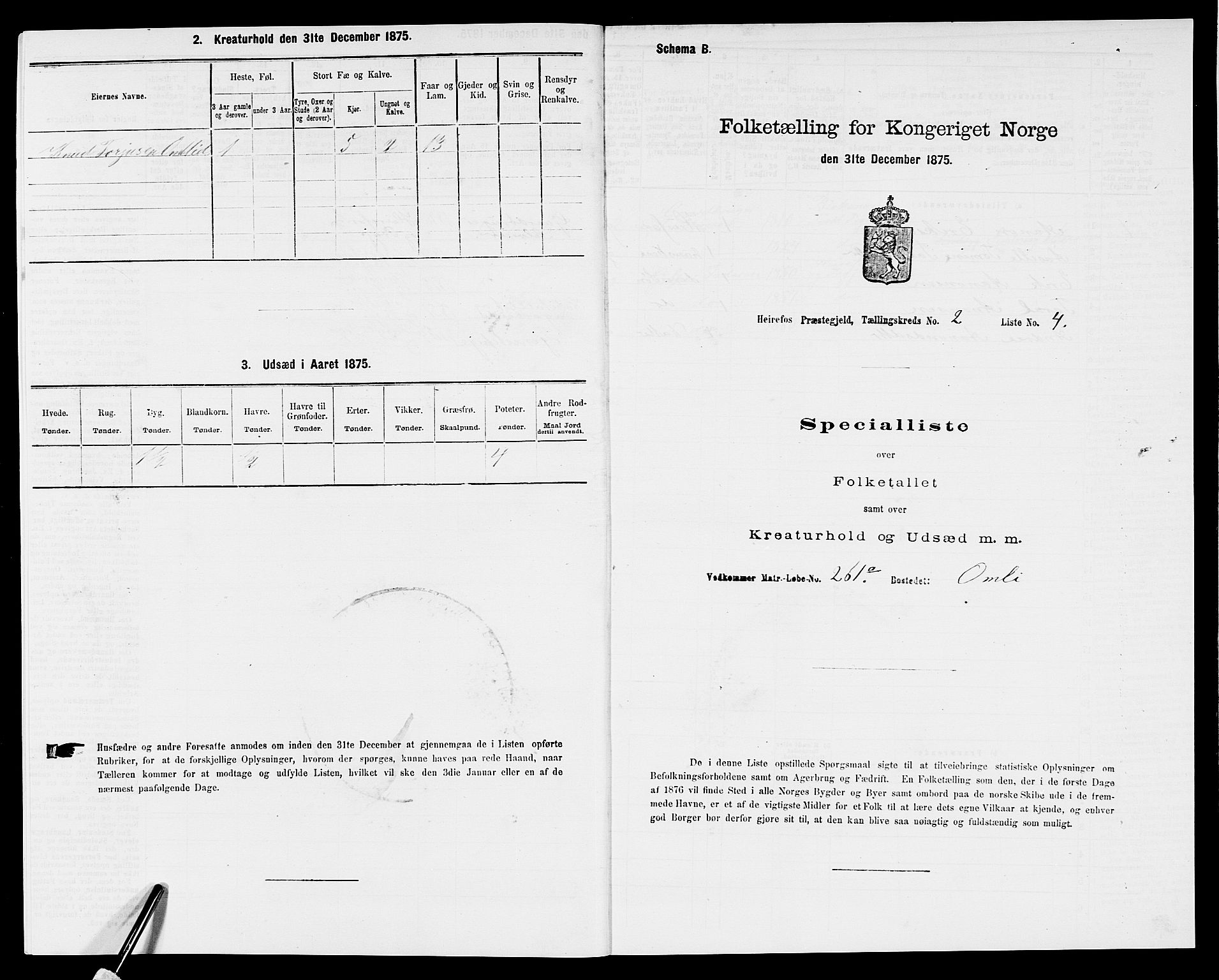 SAK, Folketelling 1875 for 0933P Herefoss prestegjeld, 1875, s. 115