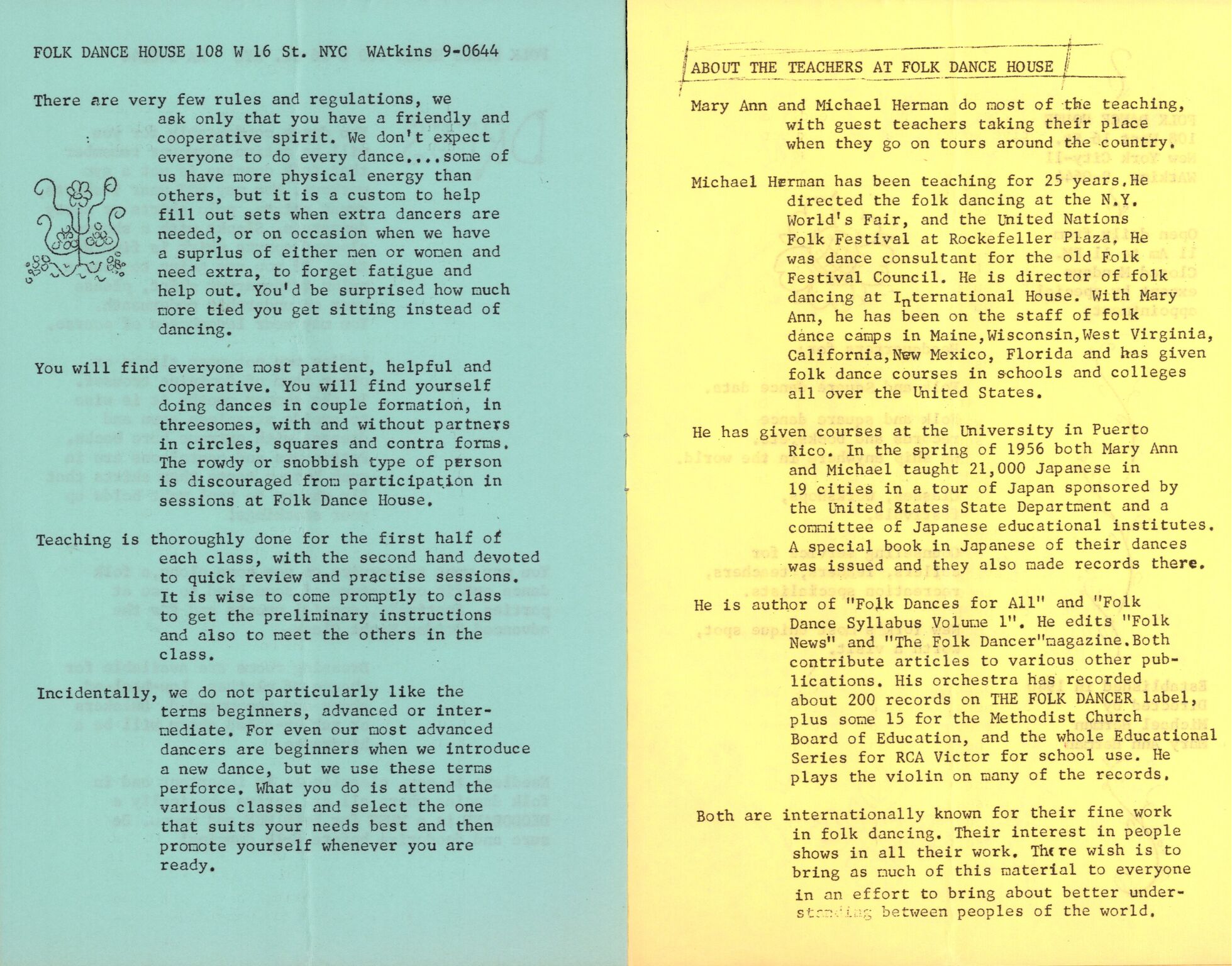 Samling etter Klara Semb, NSFF/KS/B/015: Brev og hefte "Folk dance house" frå Beatrice Woodworth  