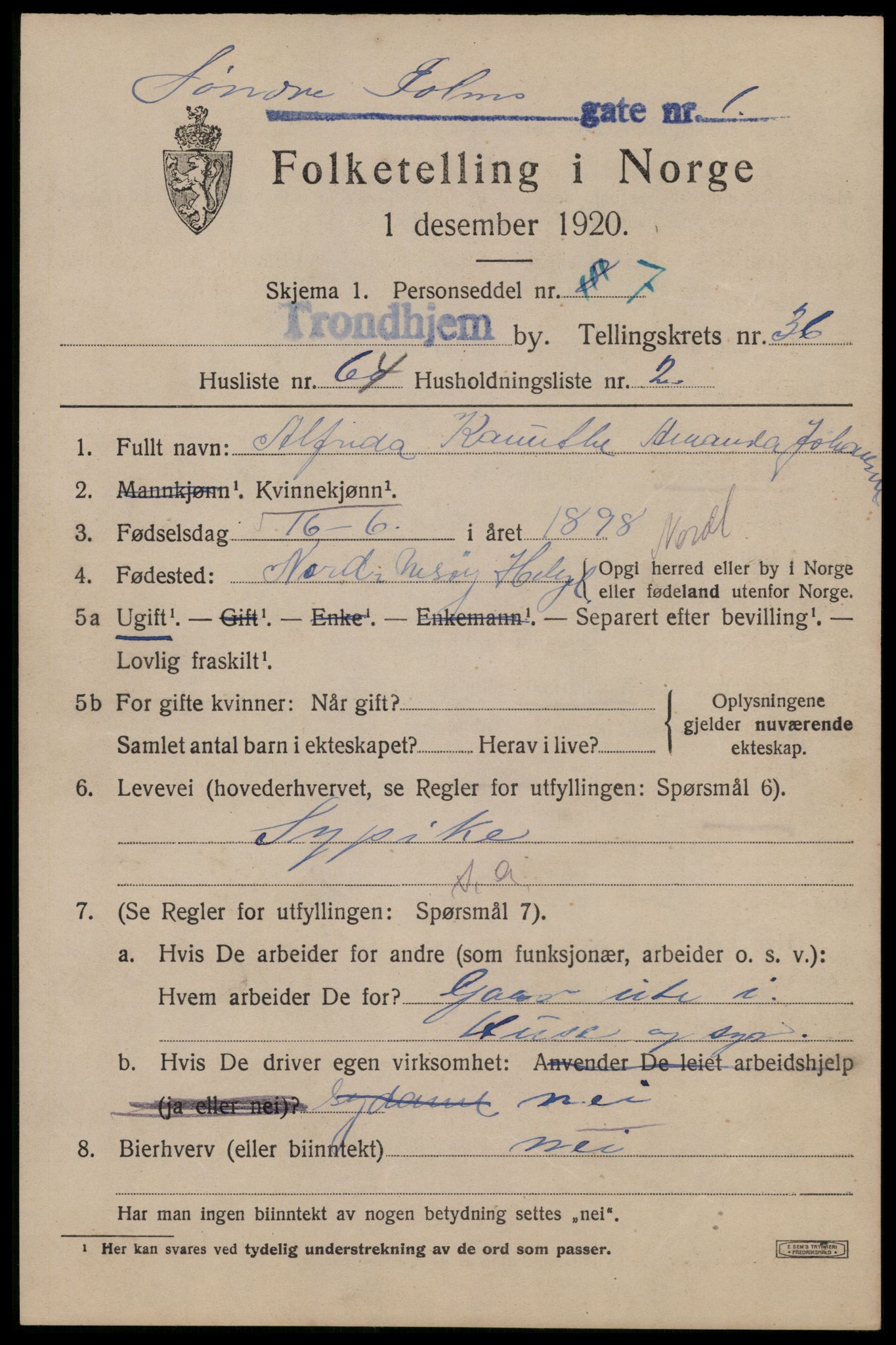 SAT, Folketelling 1920 for 1601 Trondheim kjøpstad, 1920, s. 84334