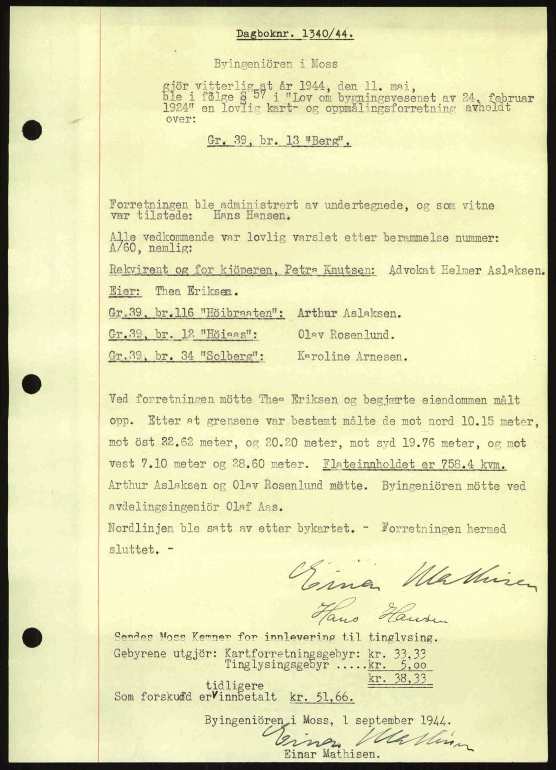 Moss sorenskriveri, SAO/A-10168: Pantebok nr. A12, 1943-1944, Dagboknr: 1340/1944