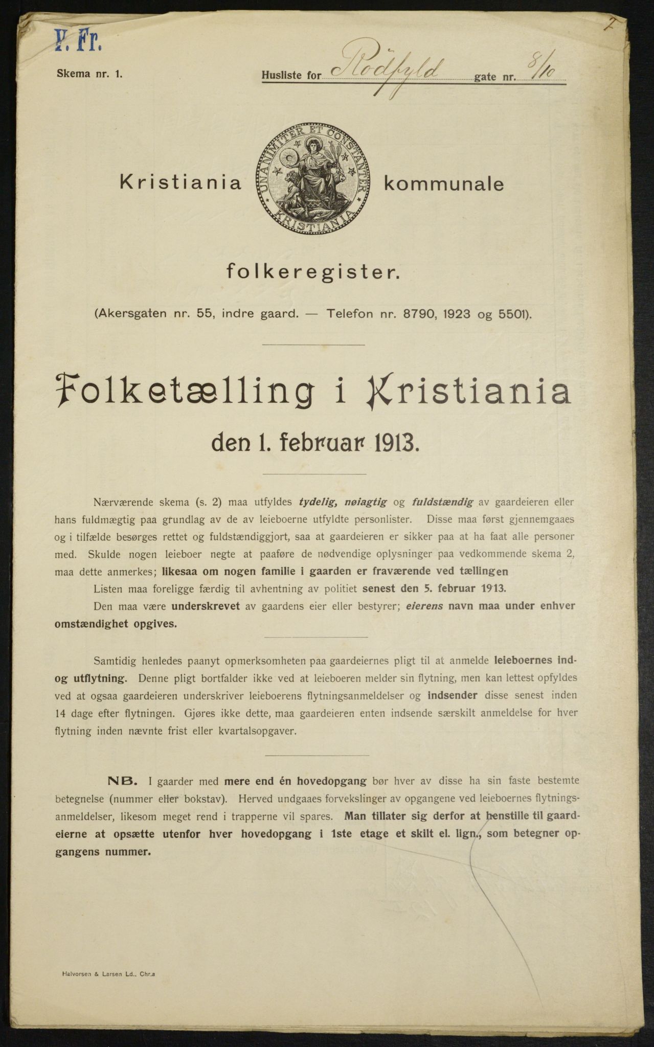 OBA, Kommunal folketelling 1.2.1913 for Kristiania, 1913, s. 85853