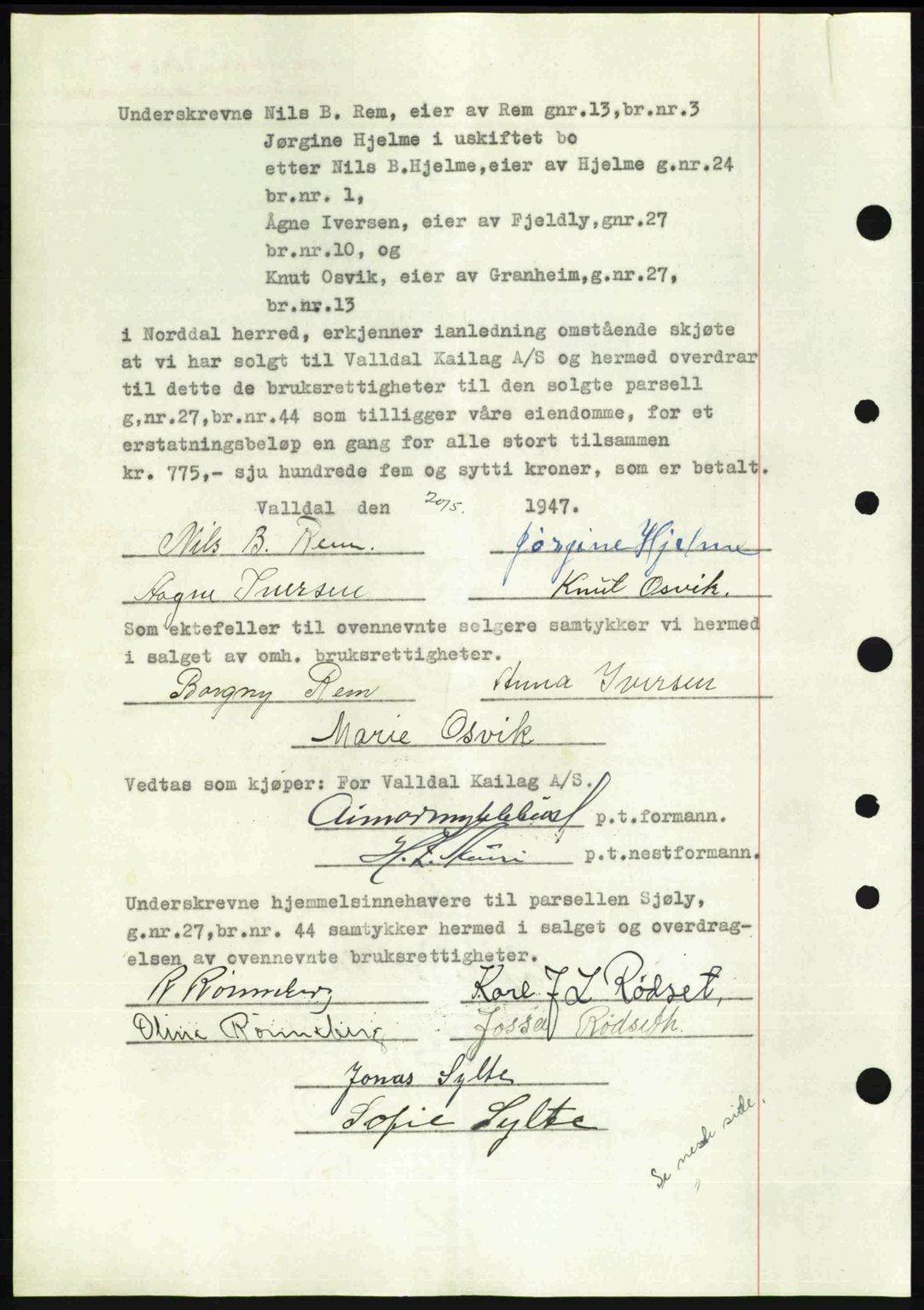 Nordre Sunnmøre sorenskriveri, AV/SAT-A-0006/1/2/2C/2Ca: Pantebok nr. A24, 1947-1947, Dagboknr: 1050/1947