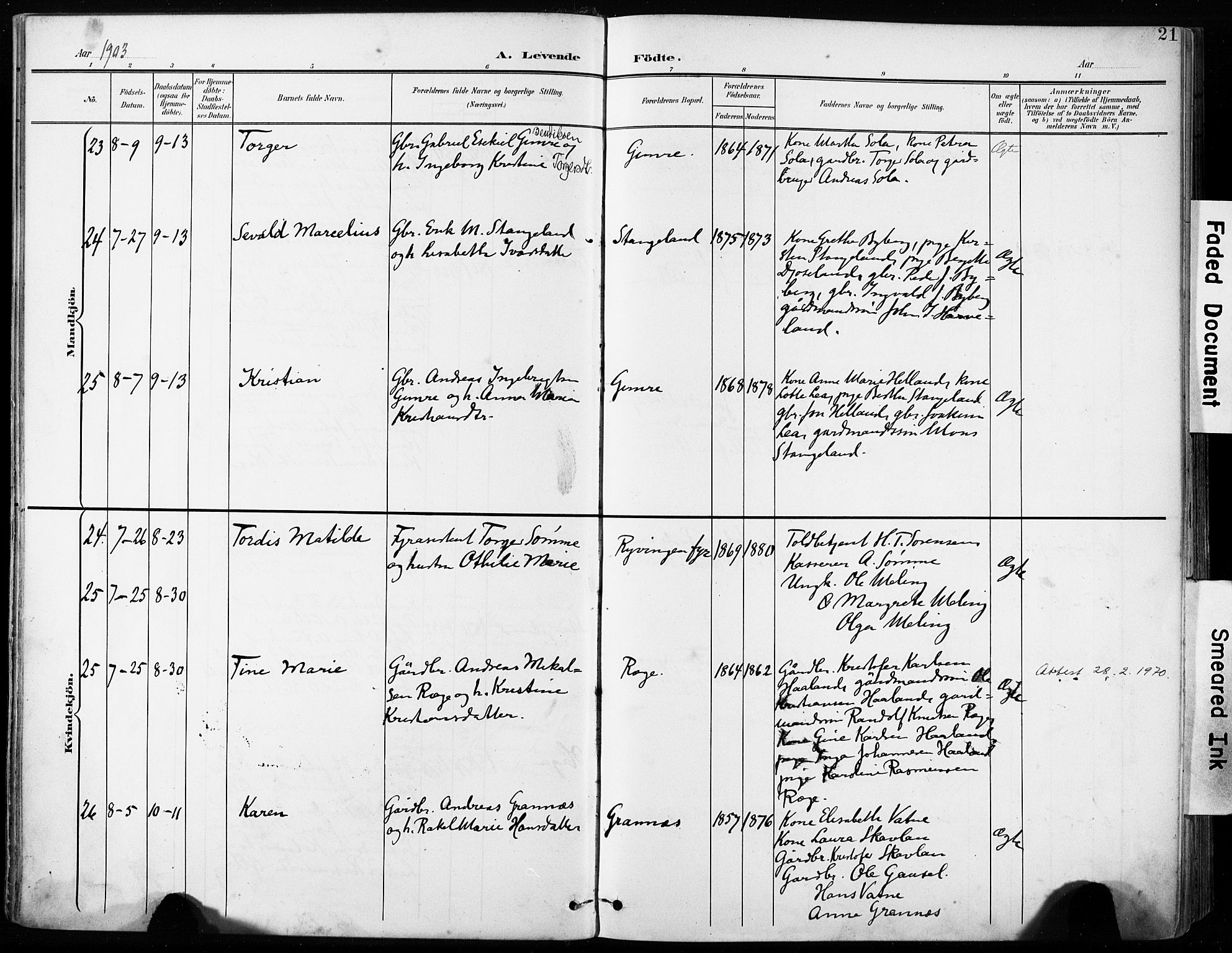 Håland sokneprestkontor, AV/SAST-A-101802/001/30BA/L0013: Ministerialbok nr. A 12, 1901-1913, s. 21