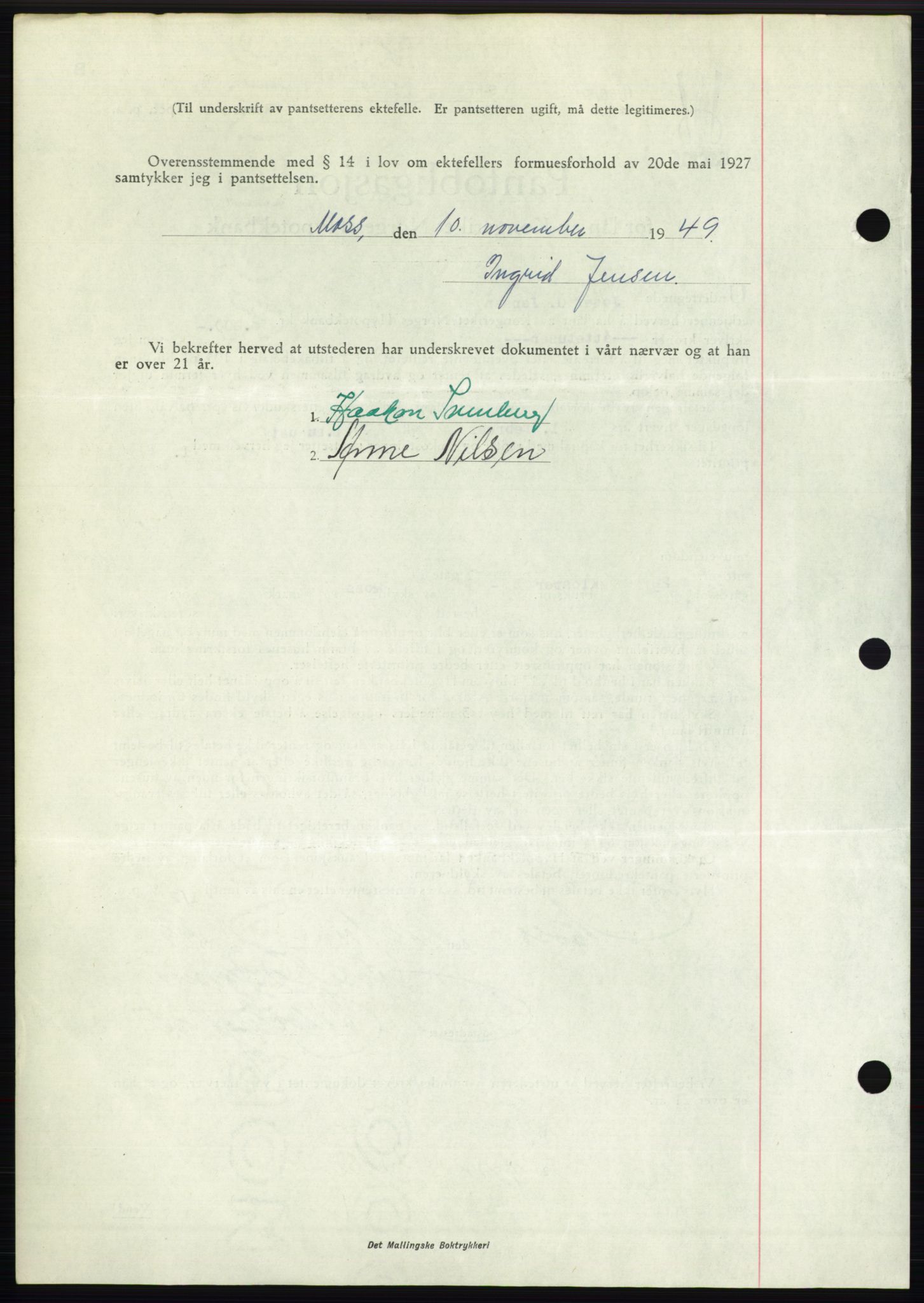 Moss sorenskriveri, SAO/A-10168: Pantebok nr. B23, 1949-1950, Dagboknr: 3426/1949