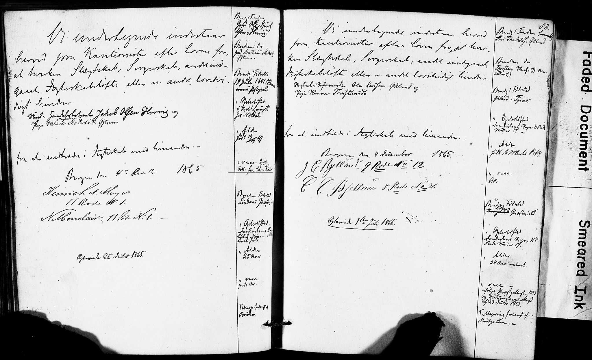 Domkirken sokneprestembete, SAB/A-74801: Forlovererklæringer nr. II.5.6, 1863-1870, s. 83
