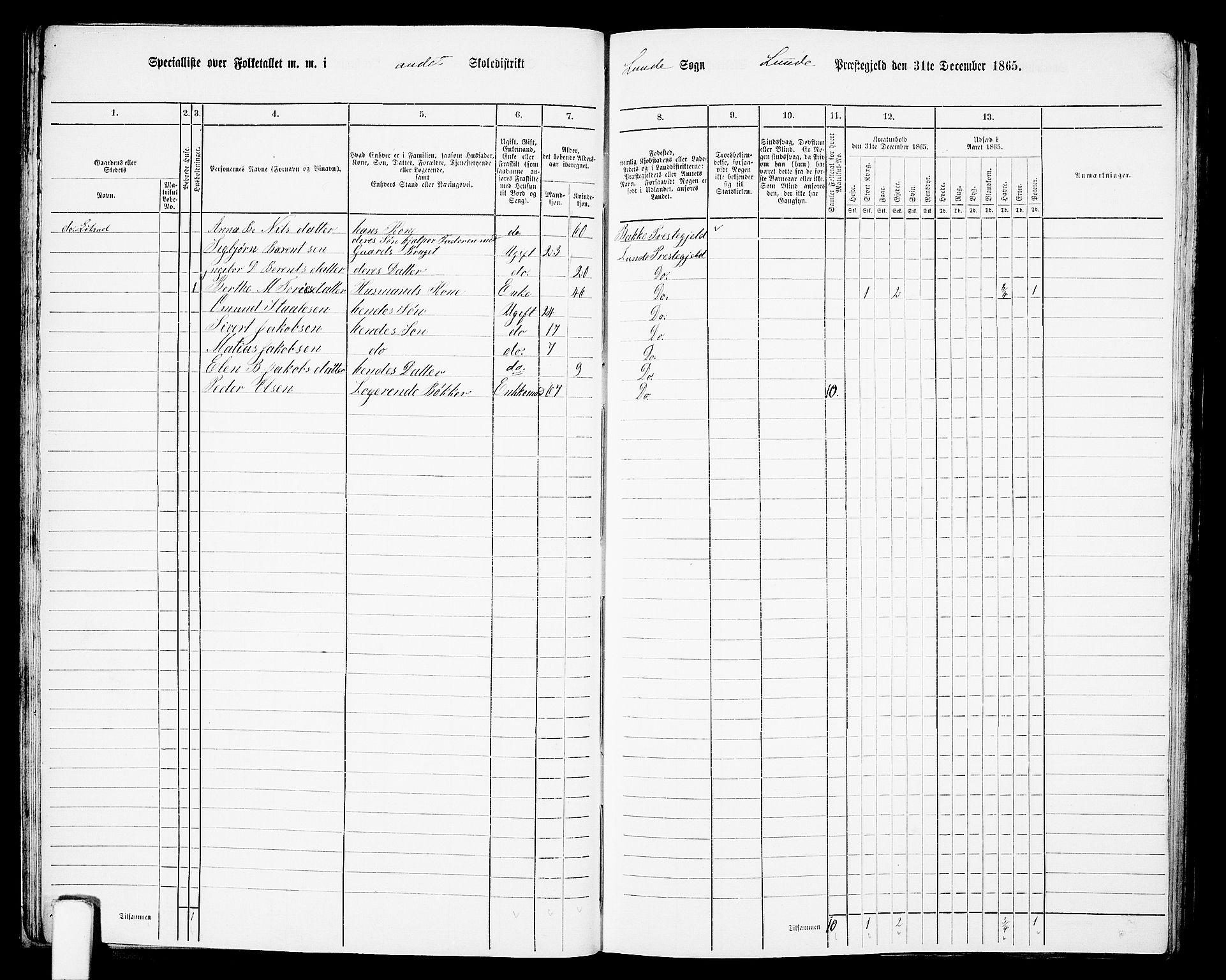 RA, Folketelling 1865 for 1112P Lund prestegjeld, 1865, s. 26