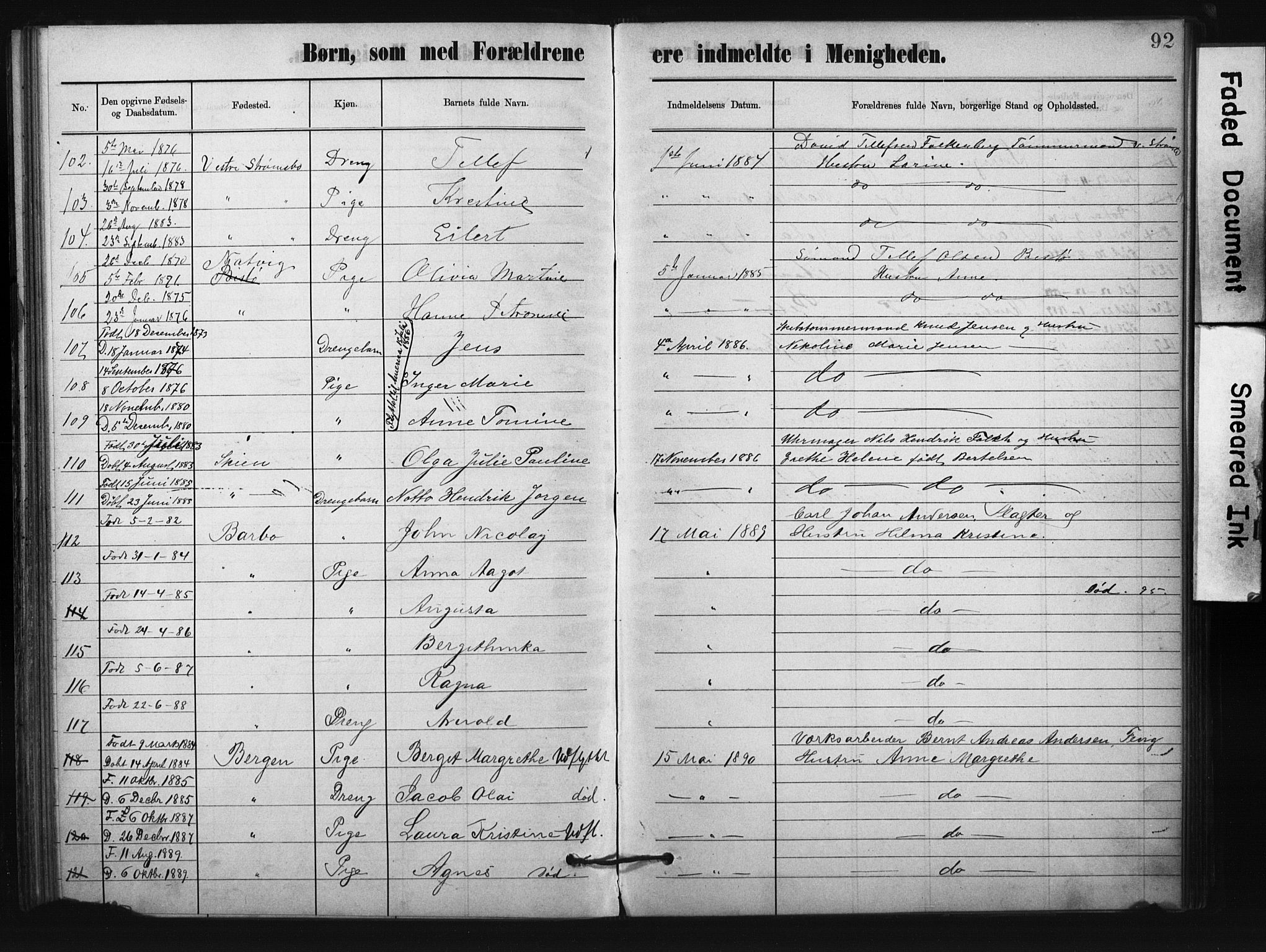 Metodistmenigheten, Arendal, AV/SAK-1292-0011/F/Fa/L0004: Dissenterprotokoll nr. F-4, 1883-1892, s. 92