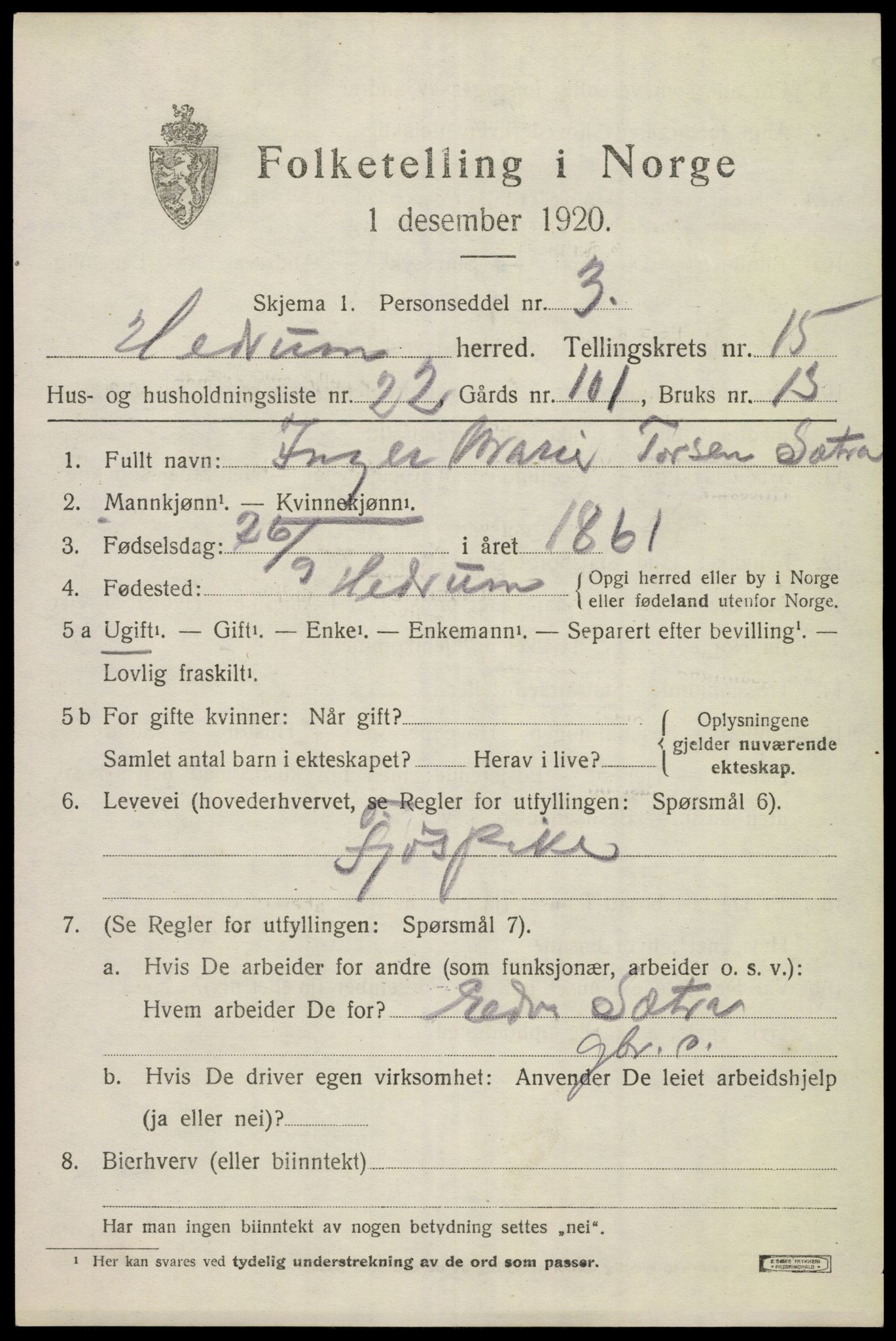 SAKO, Folketelling 1920 for 0727 Hedrum herred, 1920, s. 10193