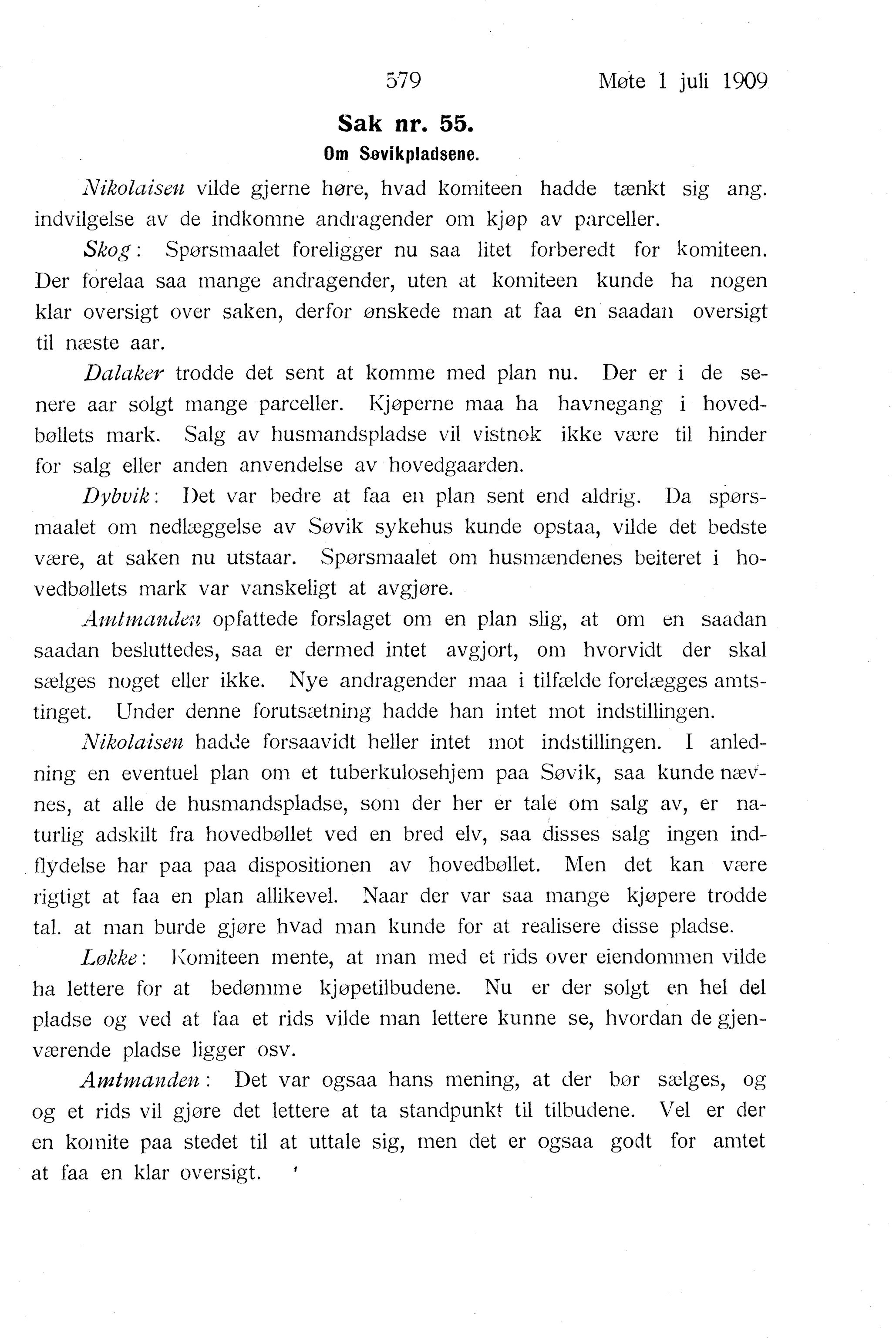 Nordland Fylkeskommune. Fylkestinget, AIN/NFK-17/176/A/Ac/L0032: Fylkestingsforhandlinger 1909, 1909