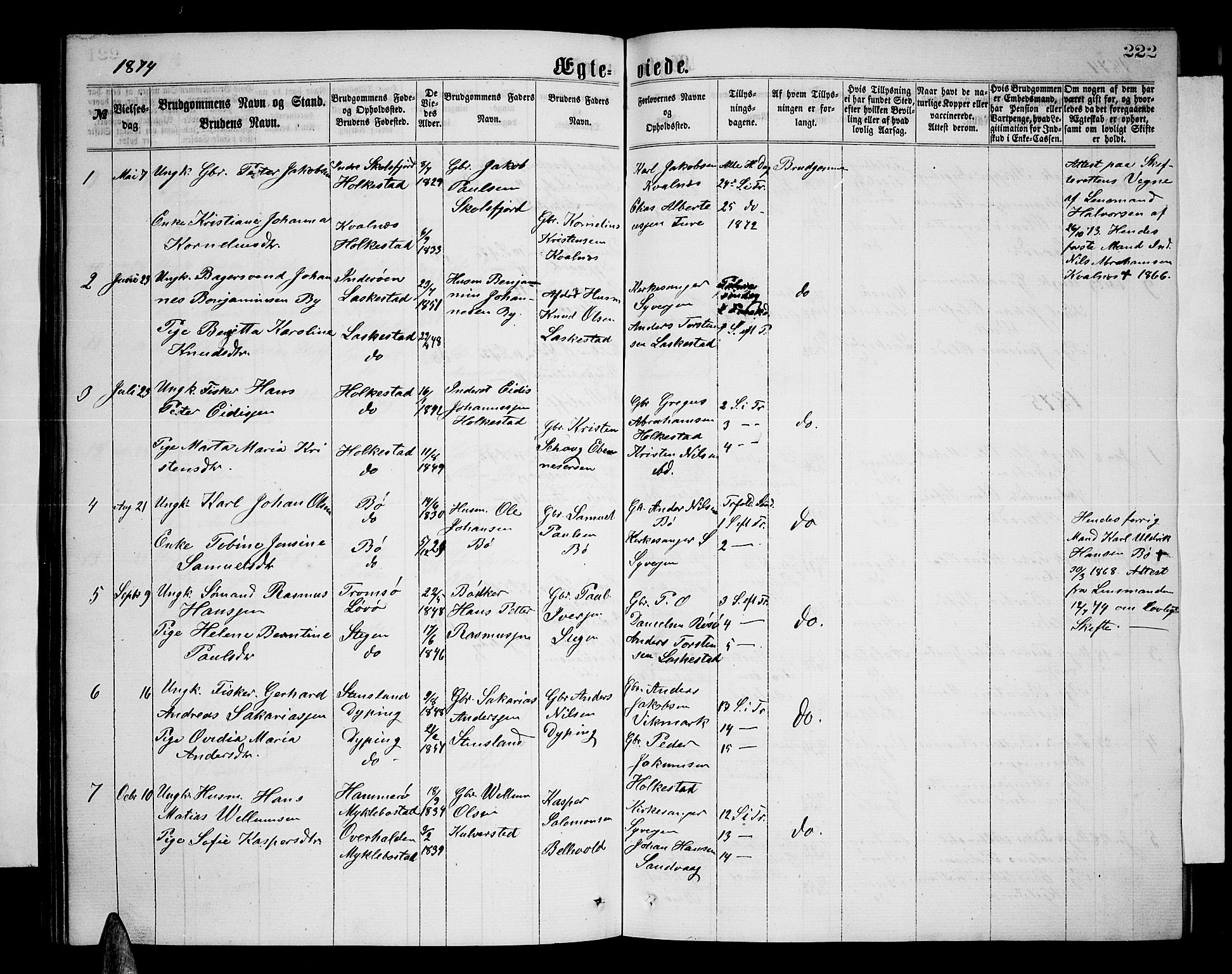 Ministerialprotokoller, klokkerbøker og fødselsregistre - Nordland, AV/SAT-A-1459/855/L0815: Klokkerbok nr. 855C04, 1865-1878, s. 222