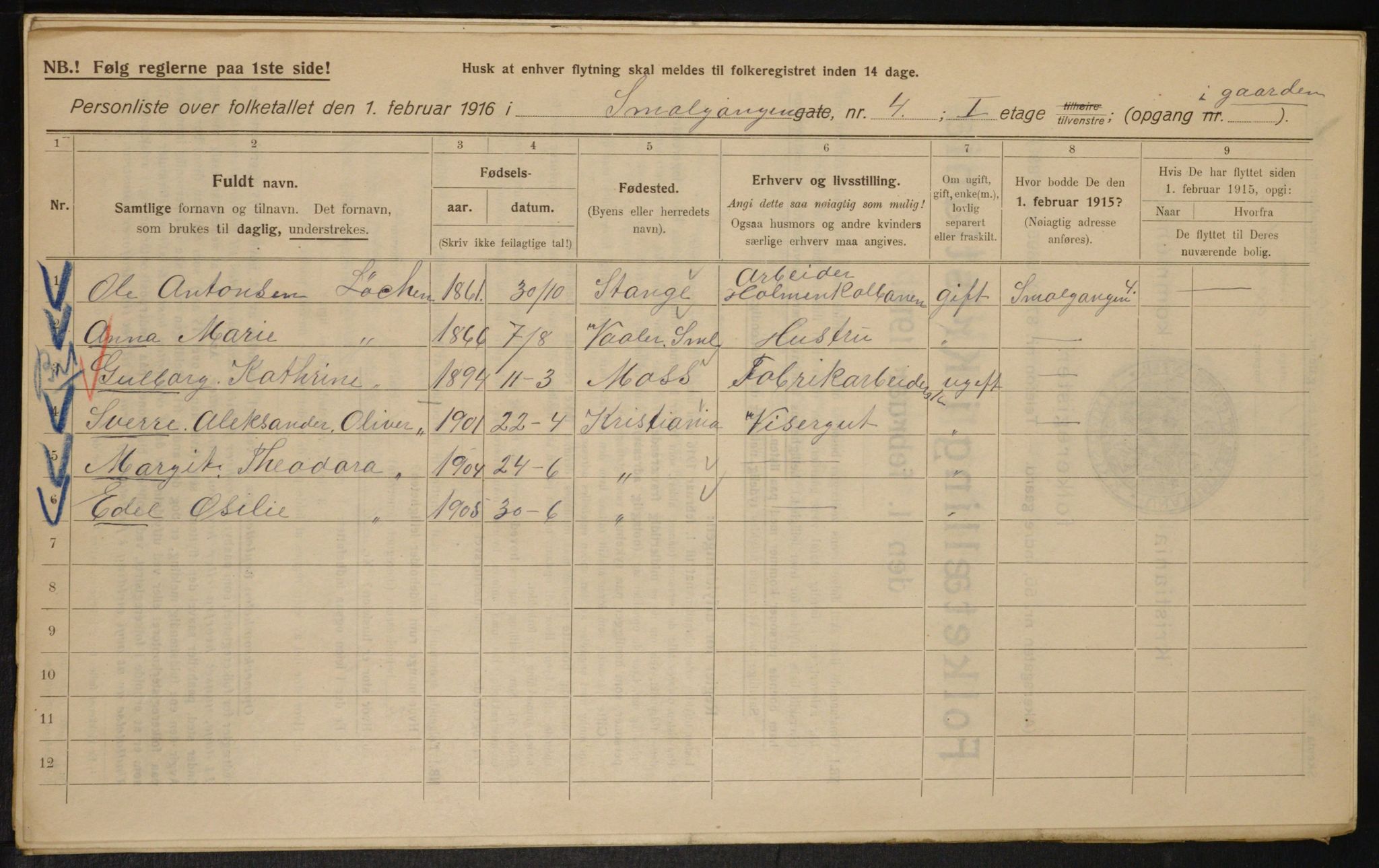 OBA, Kommunal folketelling 1.2.1916 for Kristiania, 1916, s. 99451