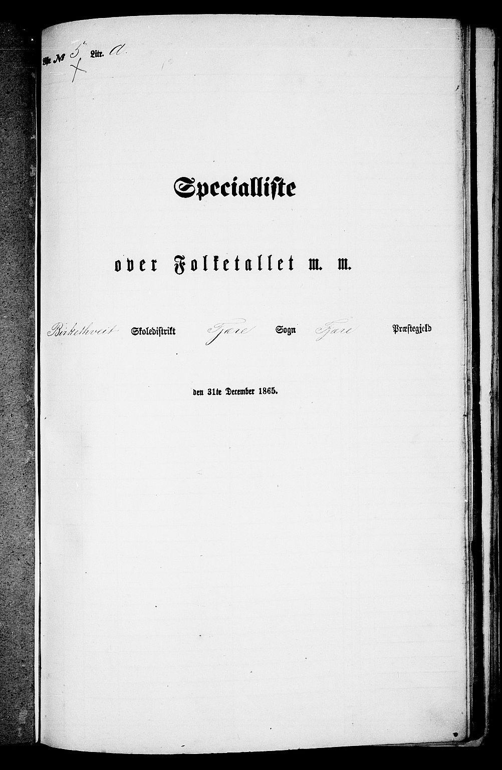 RA, Folketelling 1865 for 0923L Fjære prestegjeld, Fjære sokn, 1865, s. 129