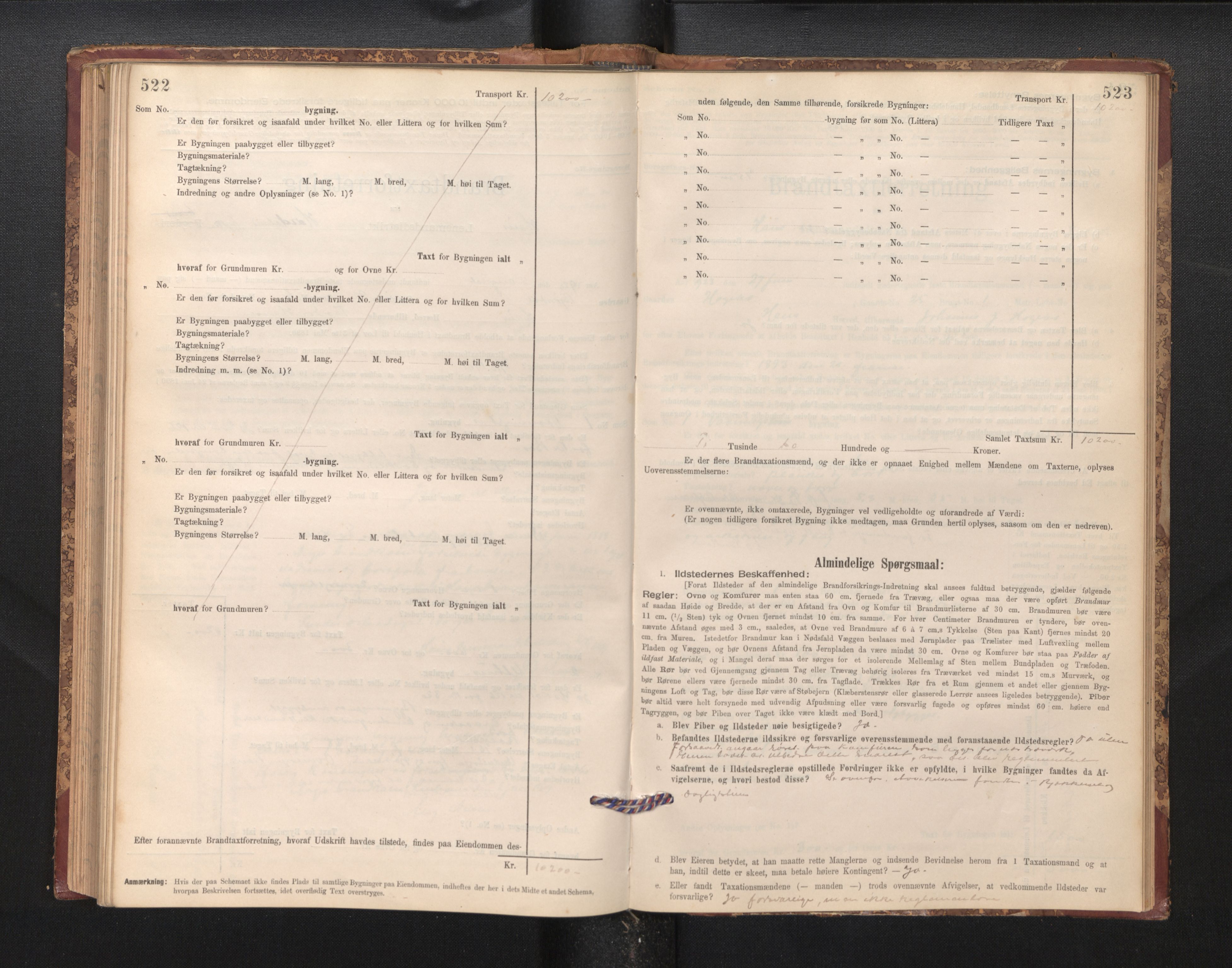 Lensmannen i Haus, SAB/A-32701/0012/L0006: Branntakstprotokoll, skjematakst, 1895-1941, s. 522-523