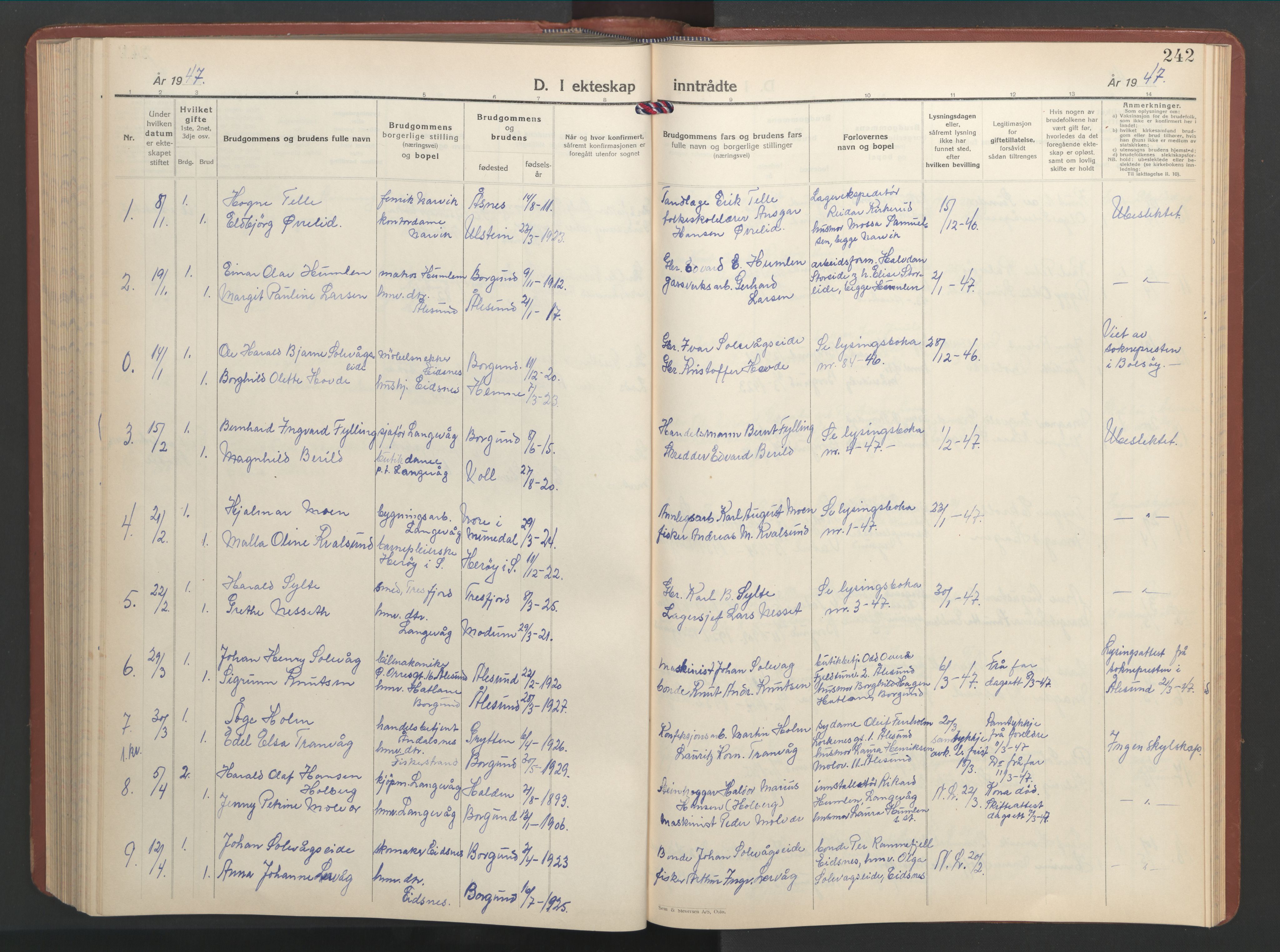 Ministerialprotokoller, klokkerbøker og fødselsregistre - Møre og Romsdal, AV/SAT-A-1454/528/L0437: Klokkerbok nr. 528C18, 1939-1948, s. 242