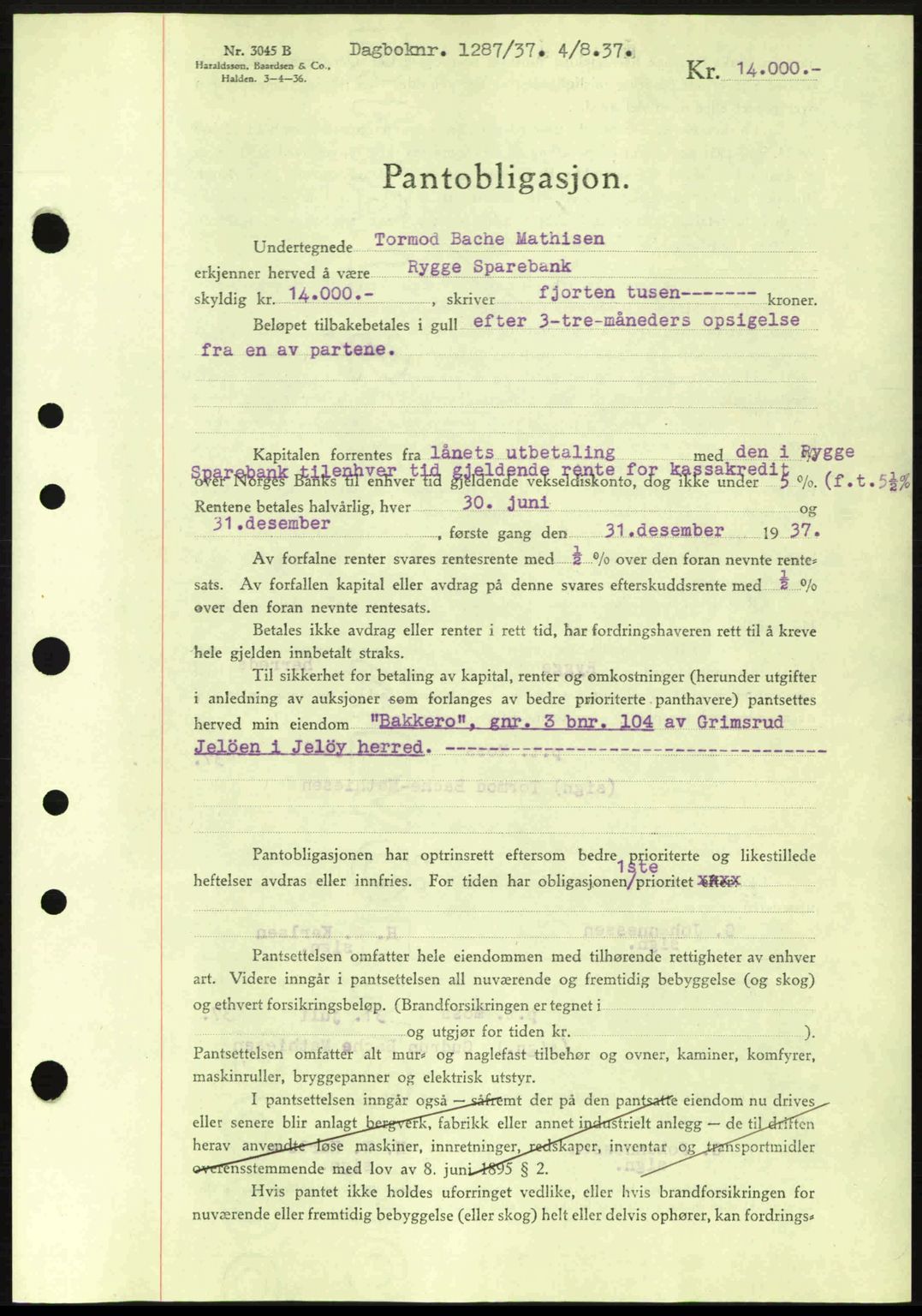 Moss sorenskriveri, SAO/A-10168: Pantebok nr. B3, 1937-1937, Dagboknr: 1287/1937