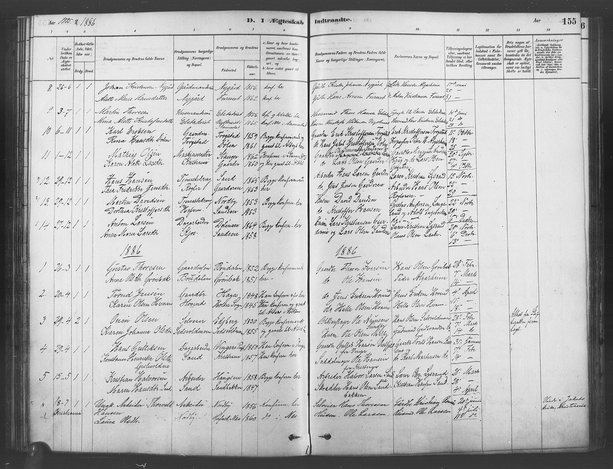 Ullensaker prestekontor Kirkebøker, AV/SAO-A-10236a/F/Fb/L0001: Ministerialbok nr. II 1, 1878-1893, s. 155